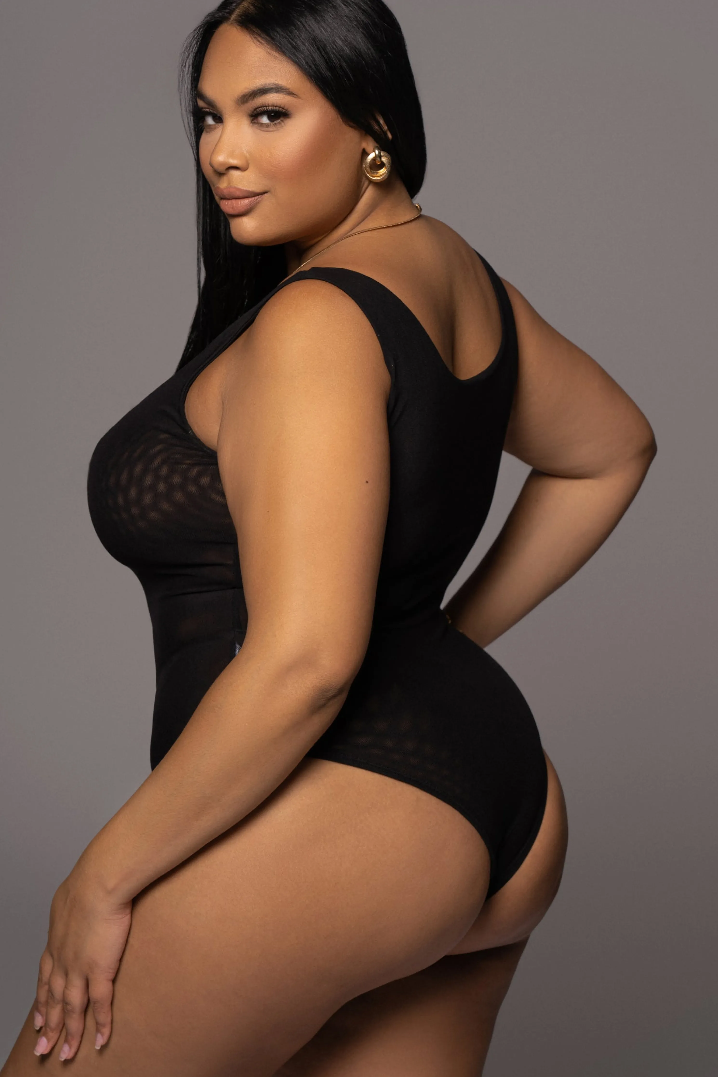 Black Mesh Essentials Tank Bodysuit Undergarment