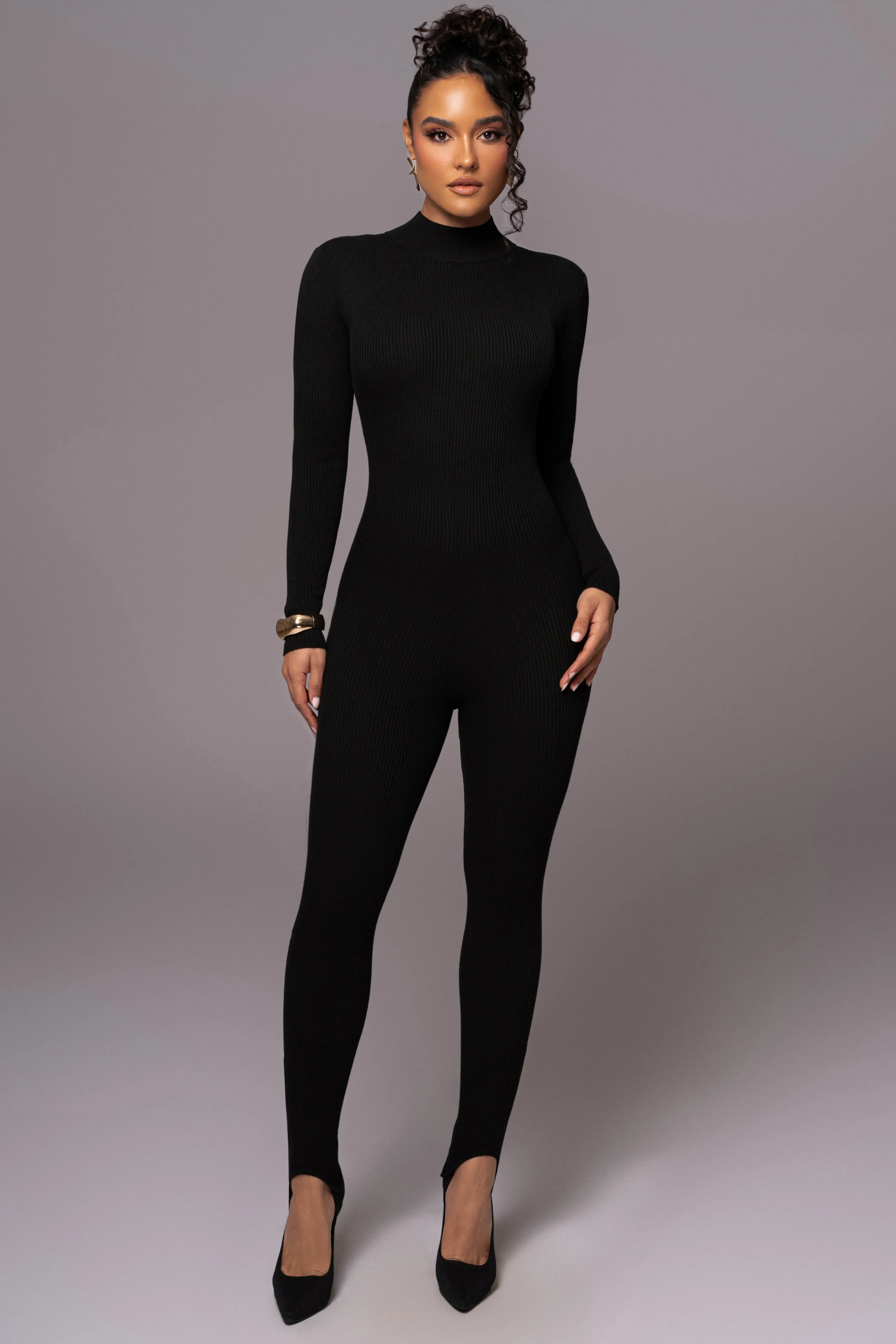 Black Minna Mock Neck Jumpsuit