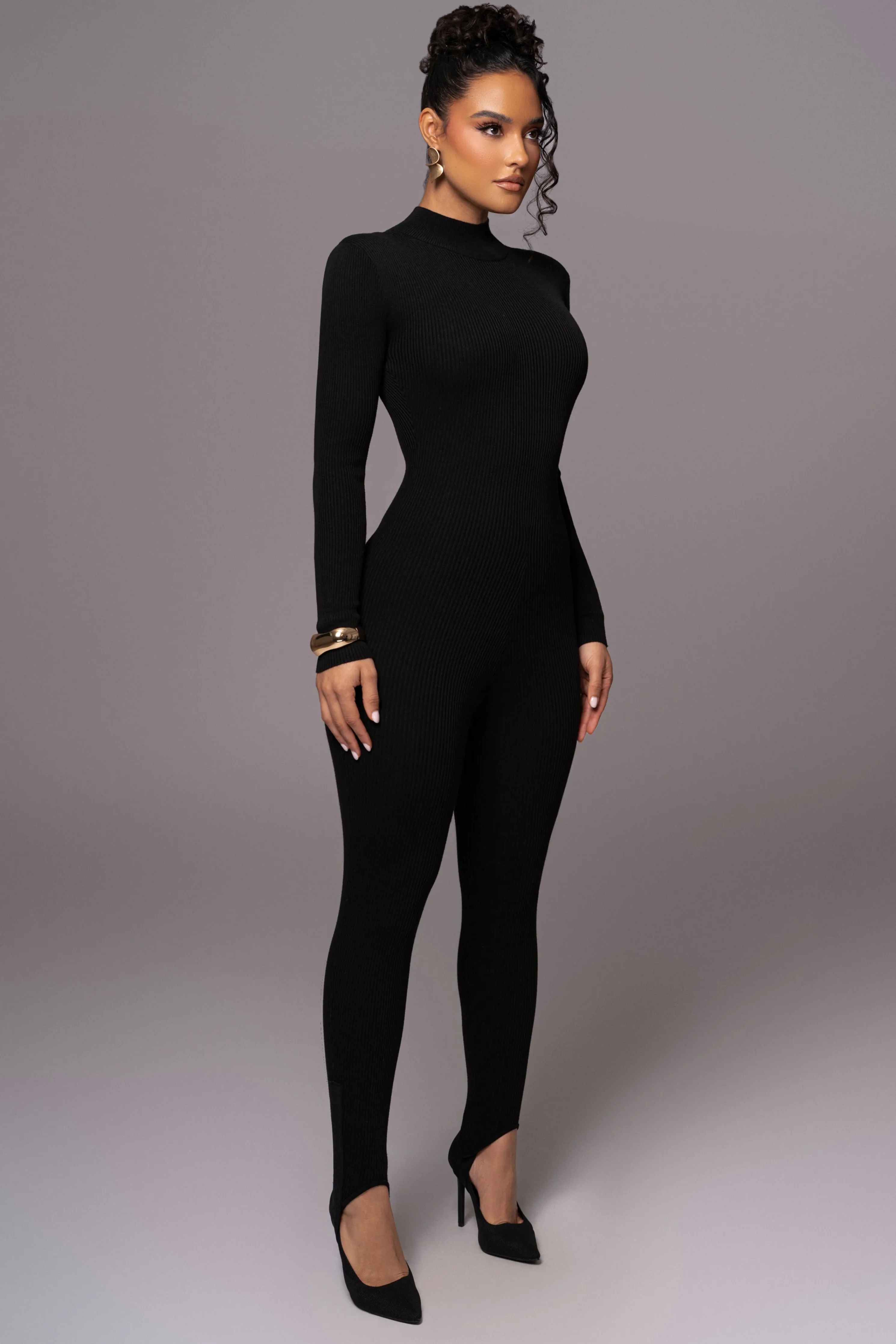 Black Minna Mock Neck Jumpsuit