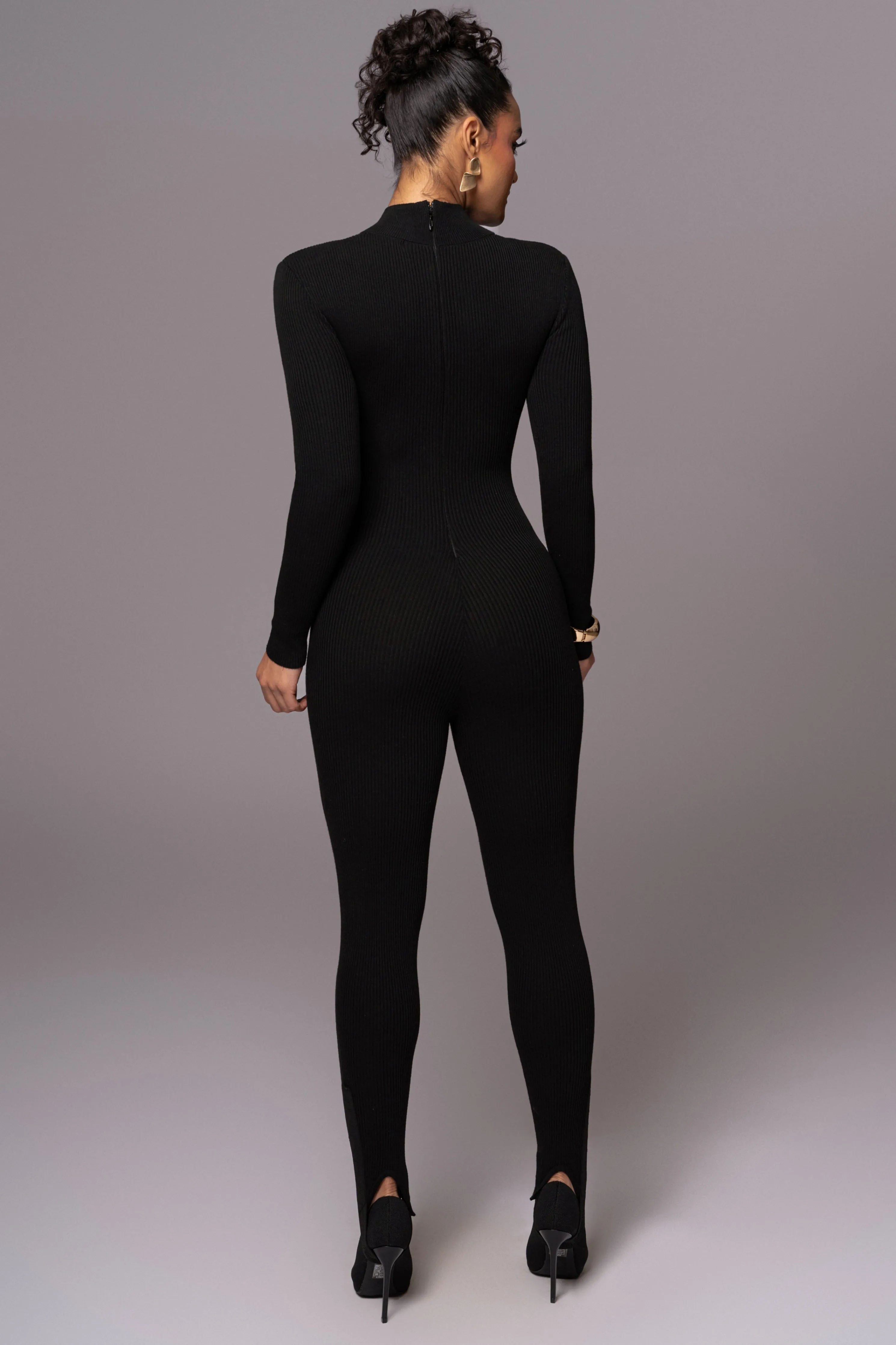 Black Minna Mock Neck Jumpsuit