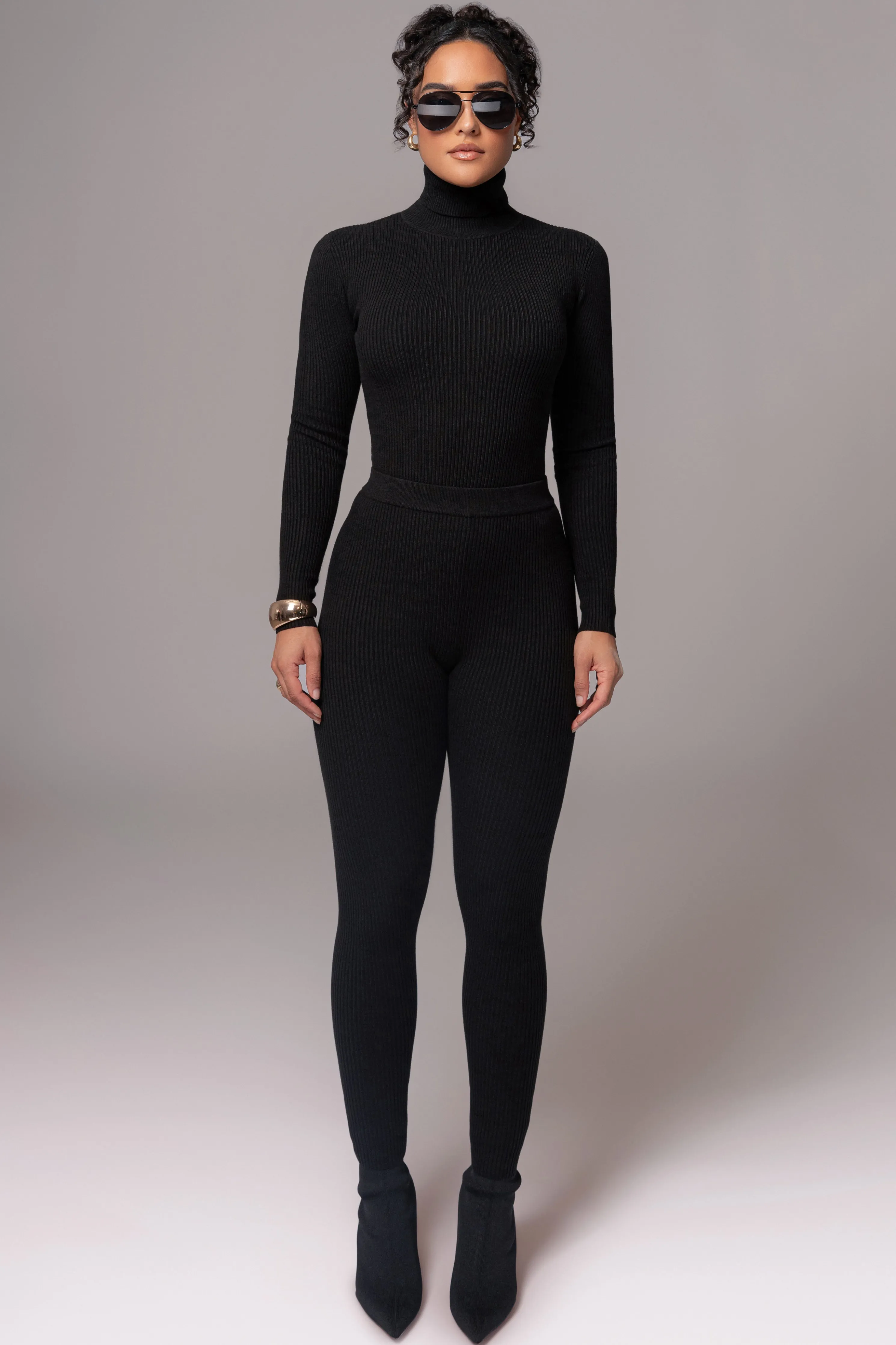 Black Naaya Ribbed Leggings