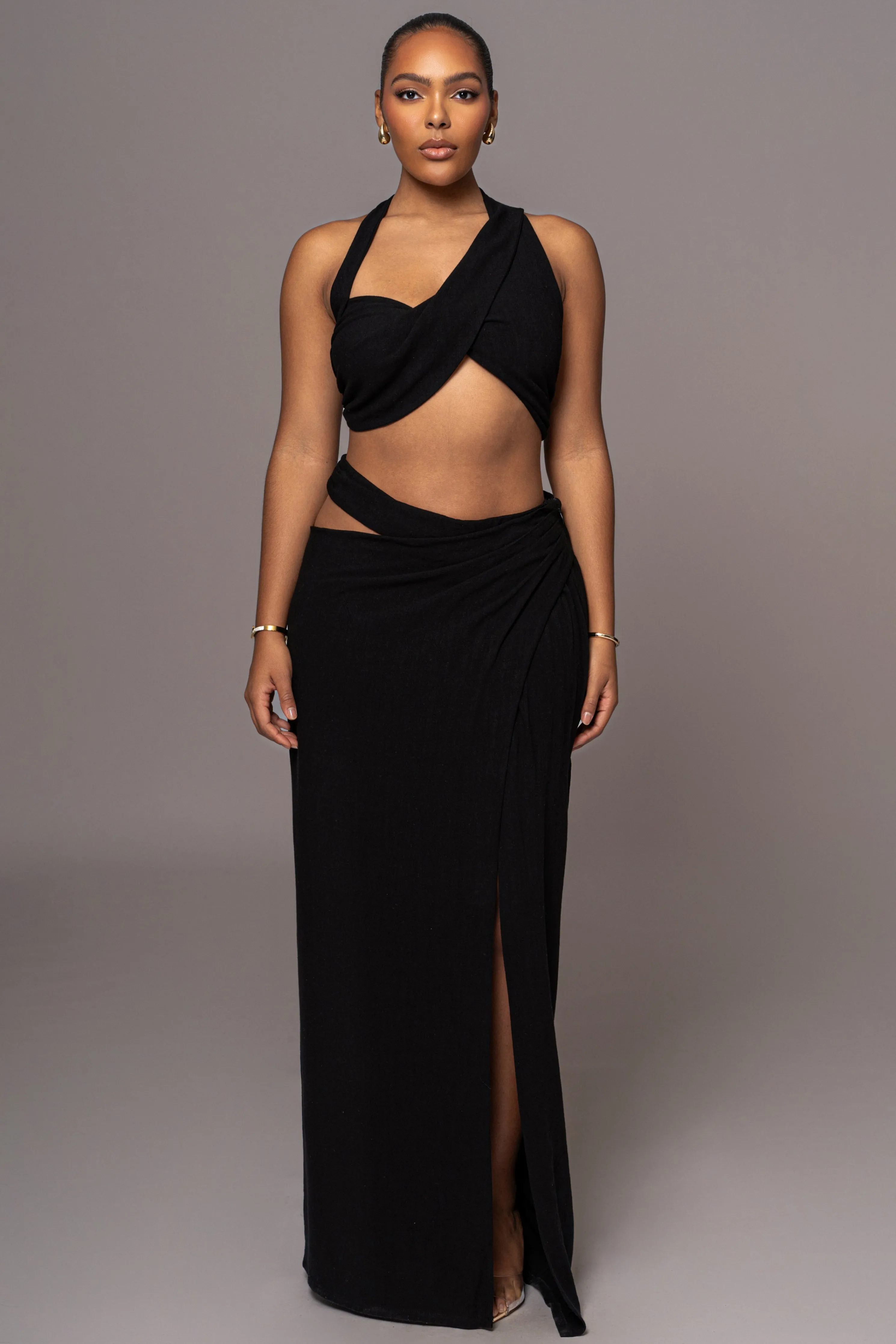 Black New Age Two Piece Skirt Set