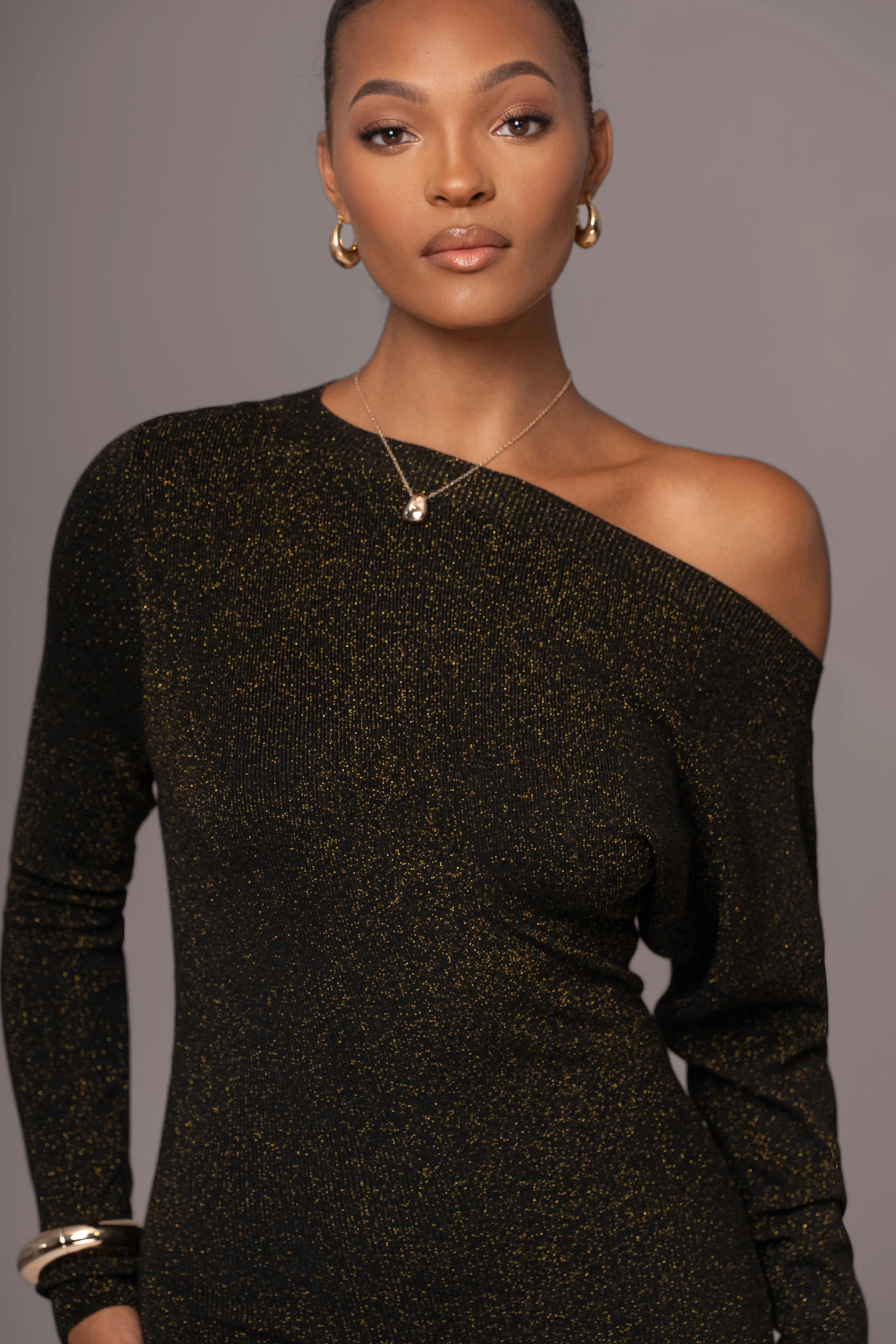 Black Night Shimmers Asymmetrical Maxi Dress