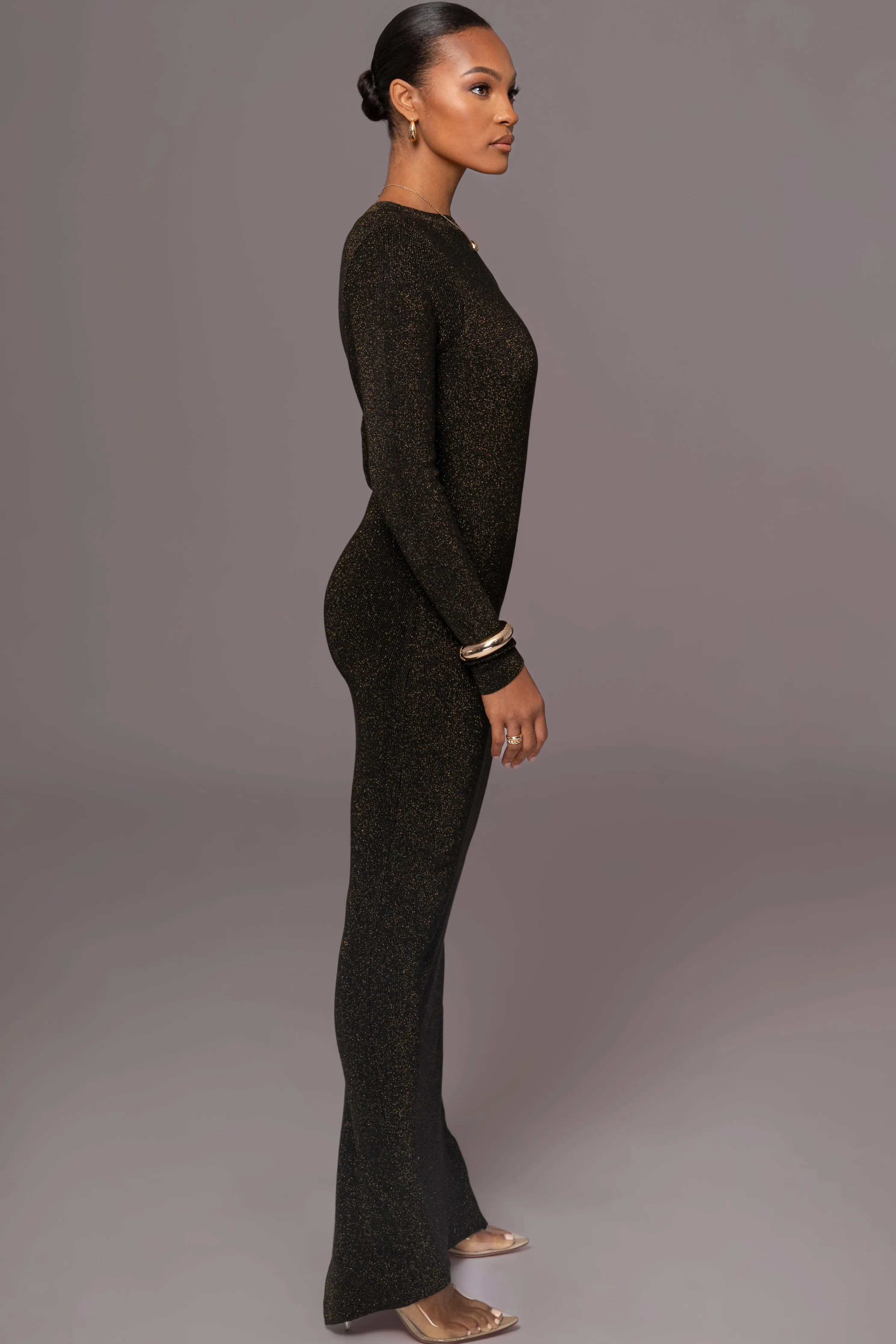 Black Night Shimmers Asymmetrical Maxi Dress