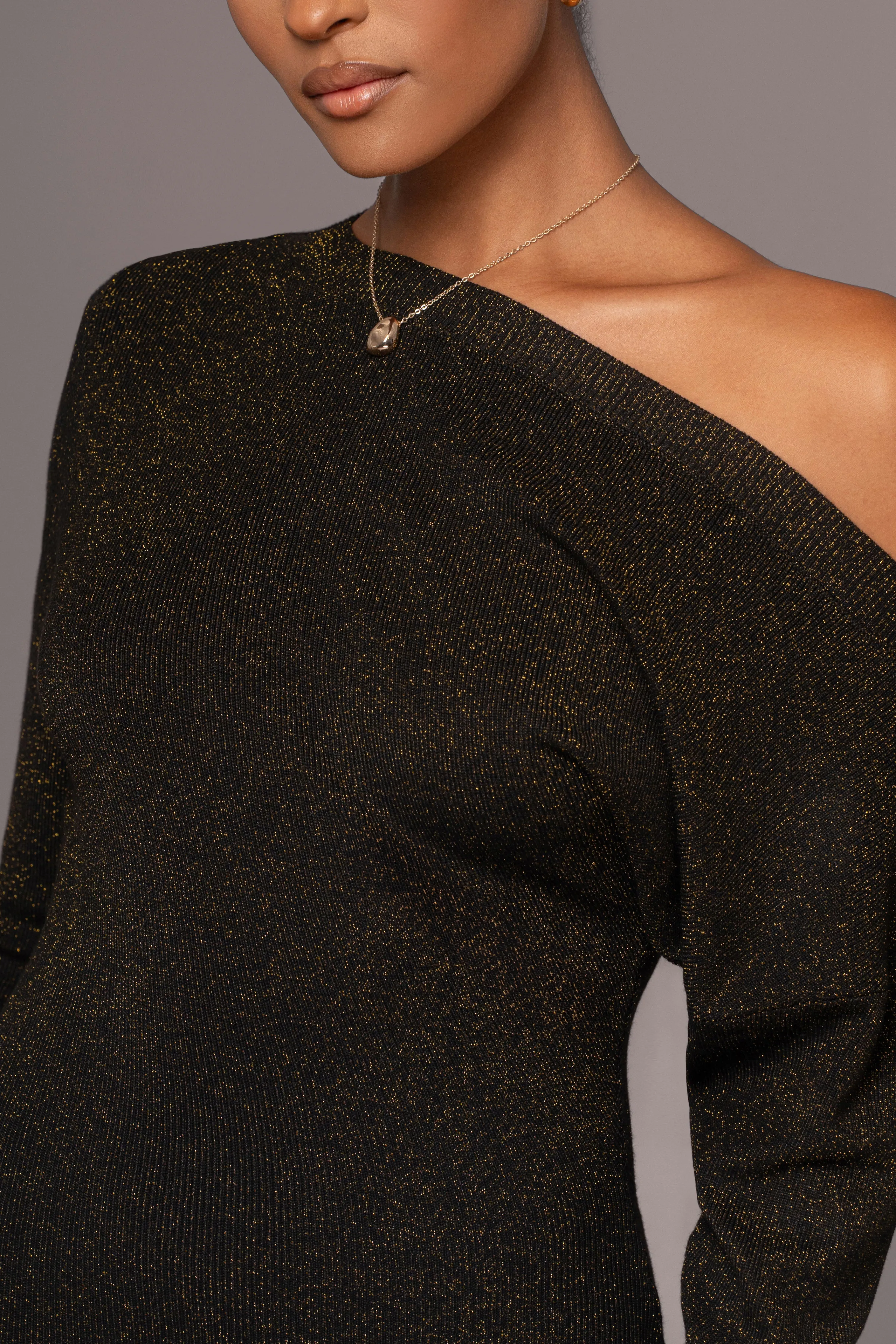 Black Night Shimmers Asymmetrical Maxi Dress