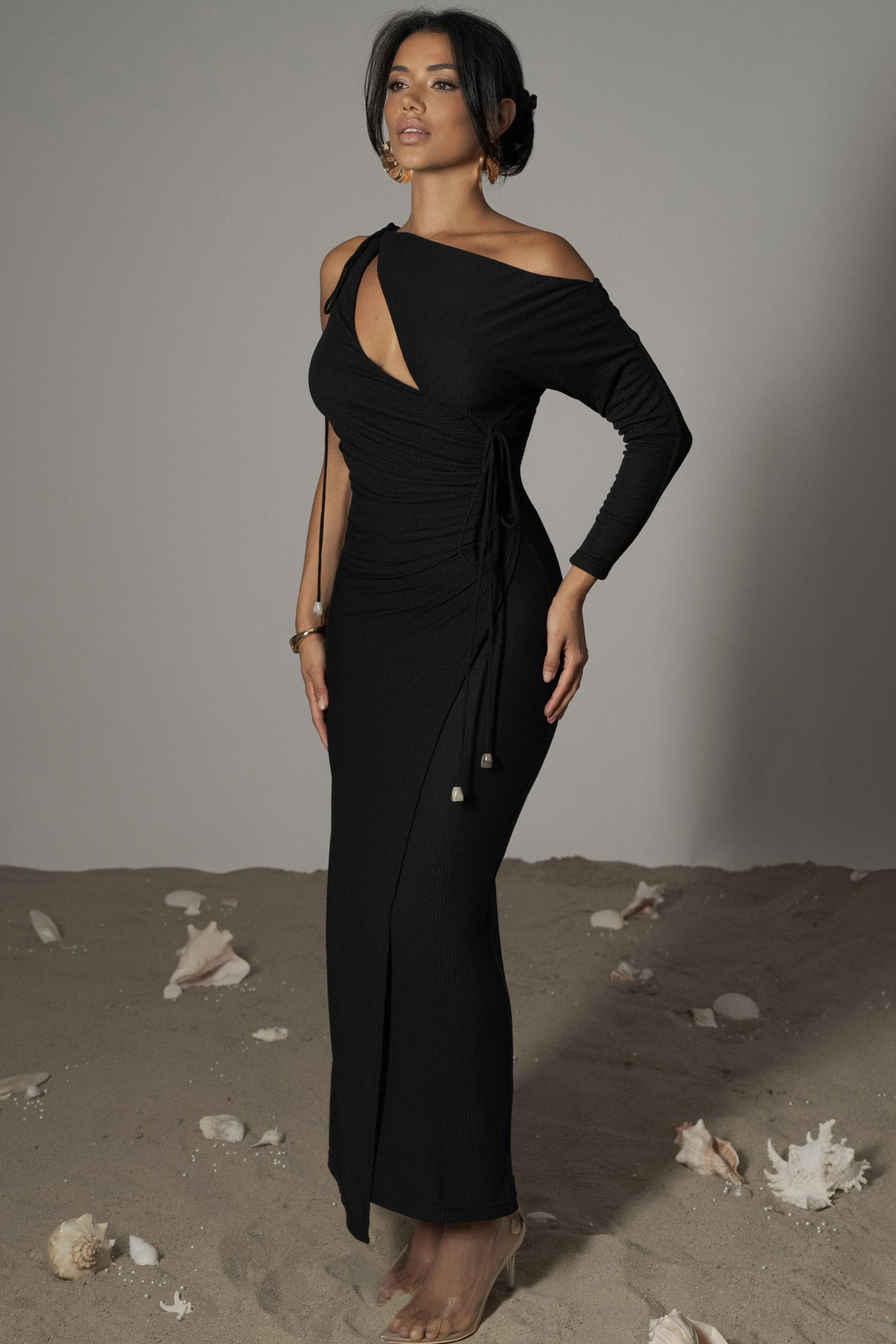 Black Odelia Crinkled Maxi Dress