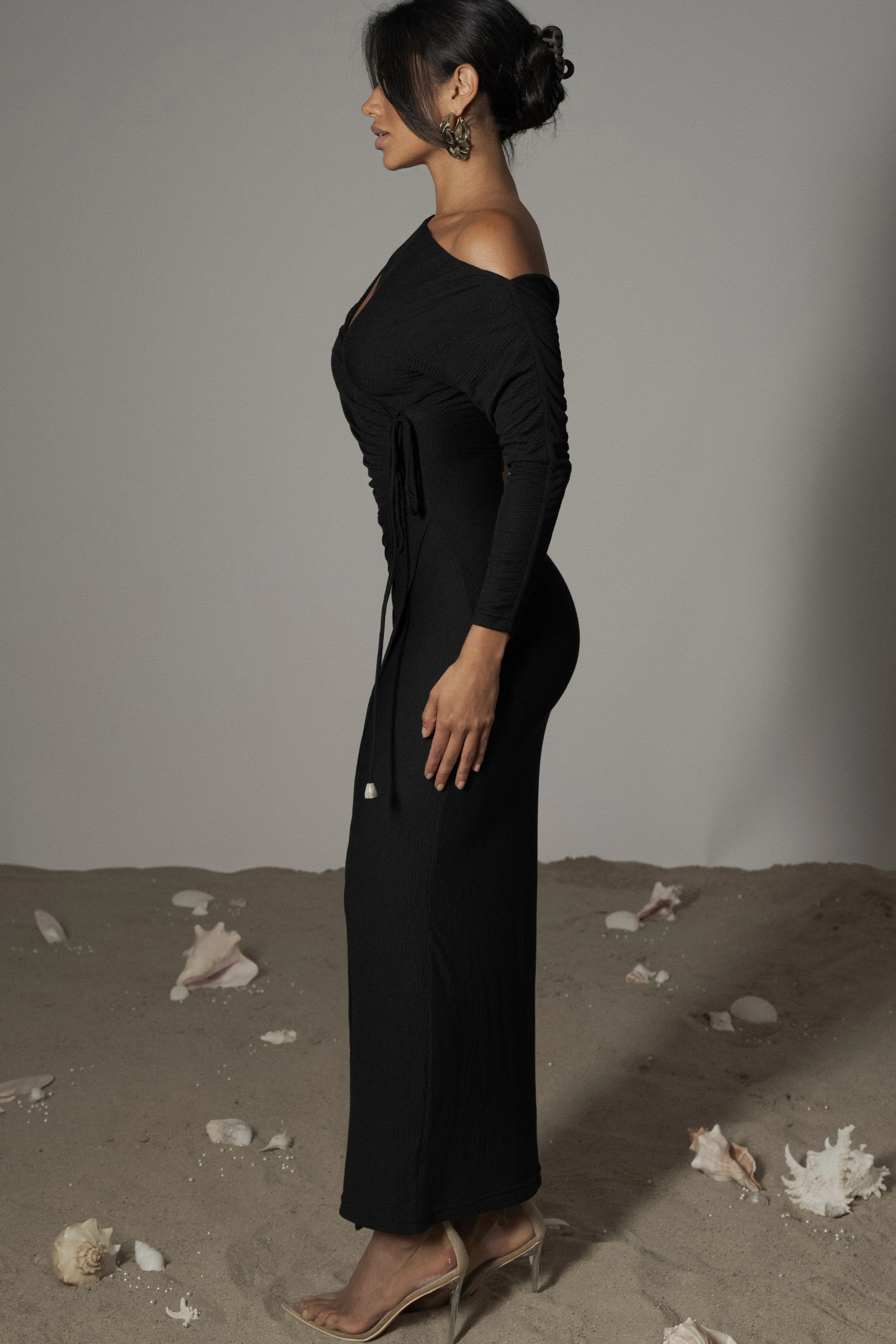 Black Odelia Crinkled Maxi Dress