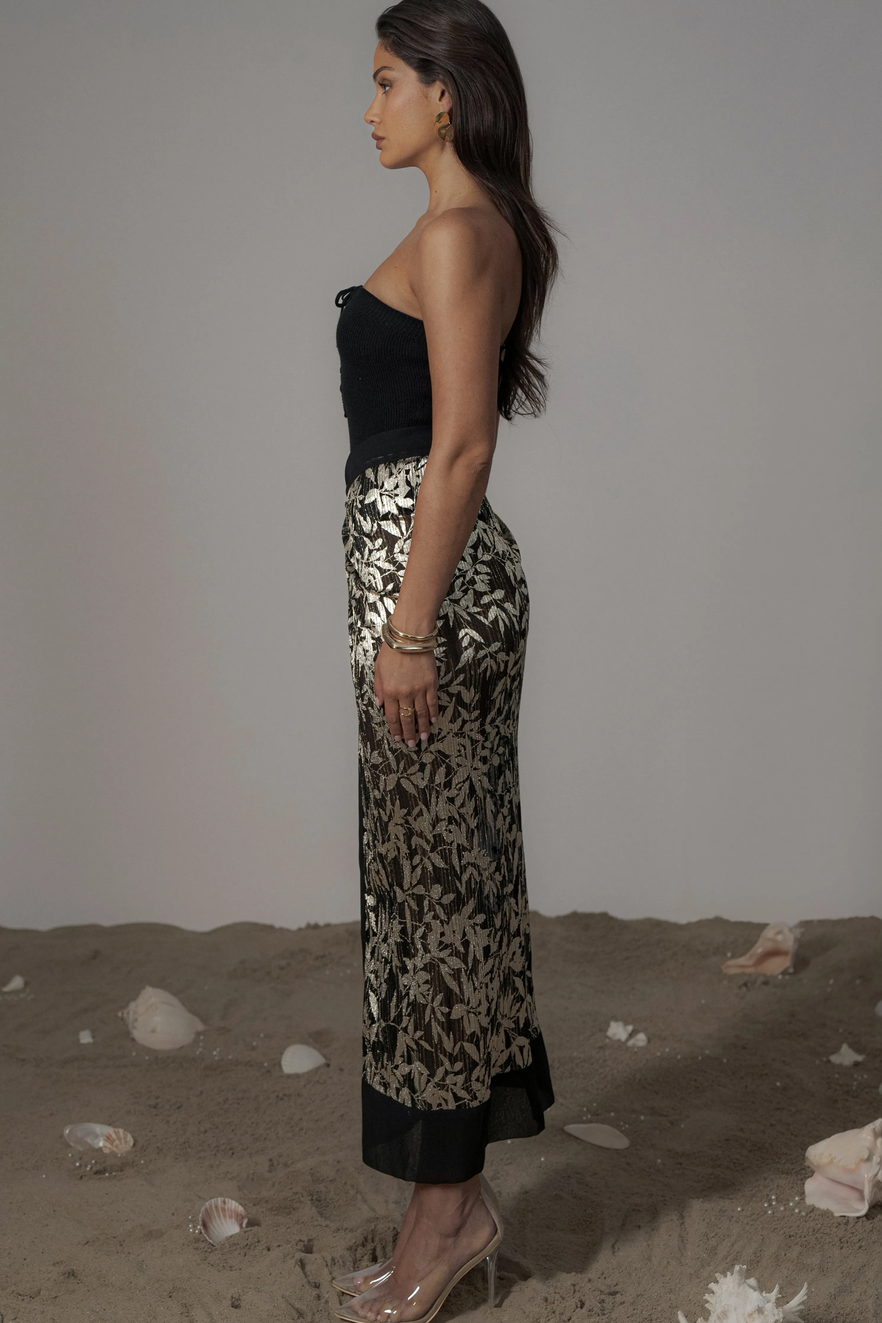 Black Positano Printed Sarong Skirt