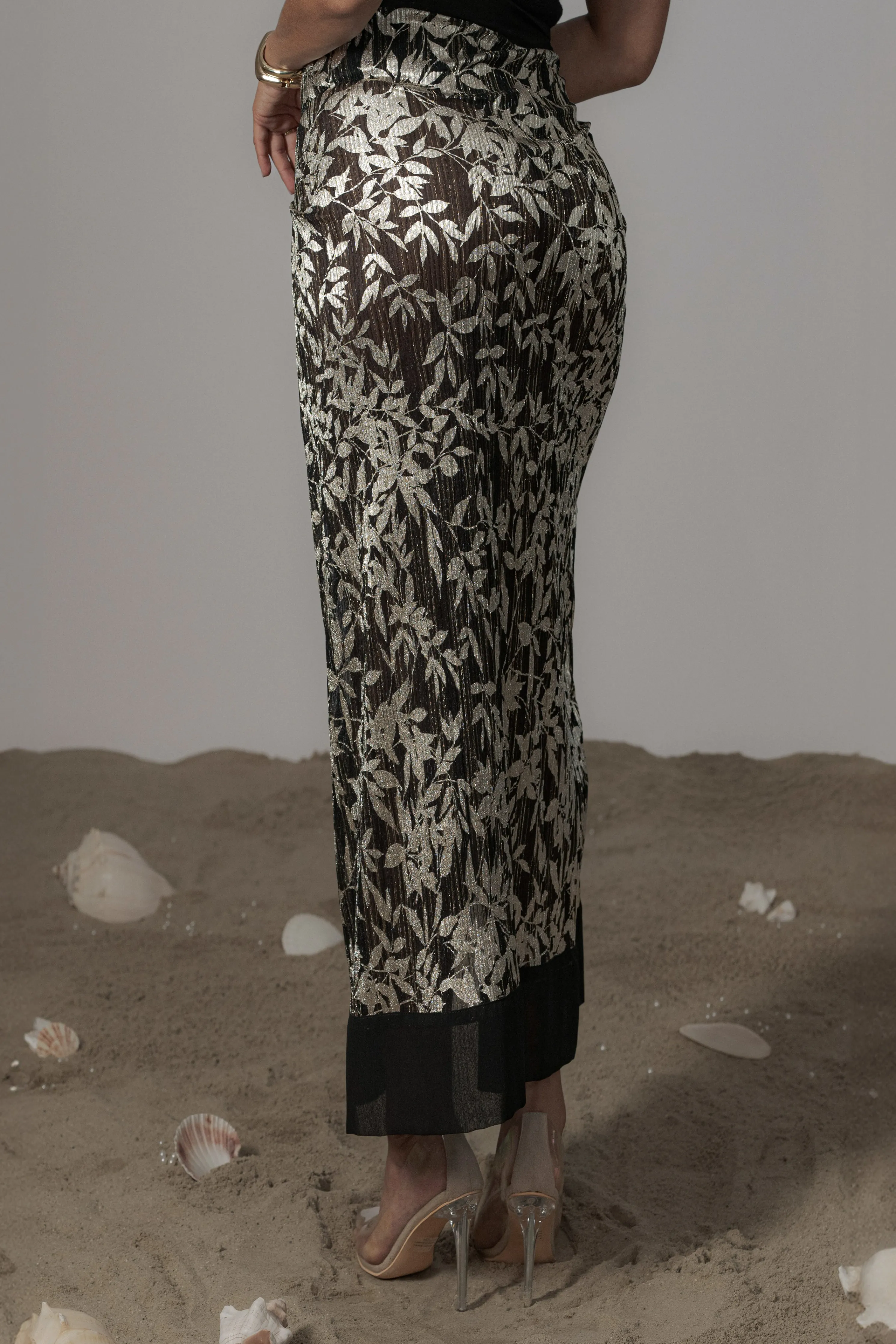 Black Positano Printed Sarong Skirt