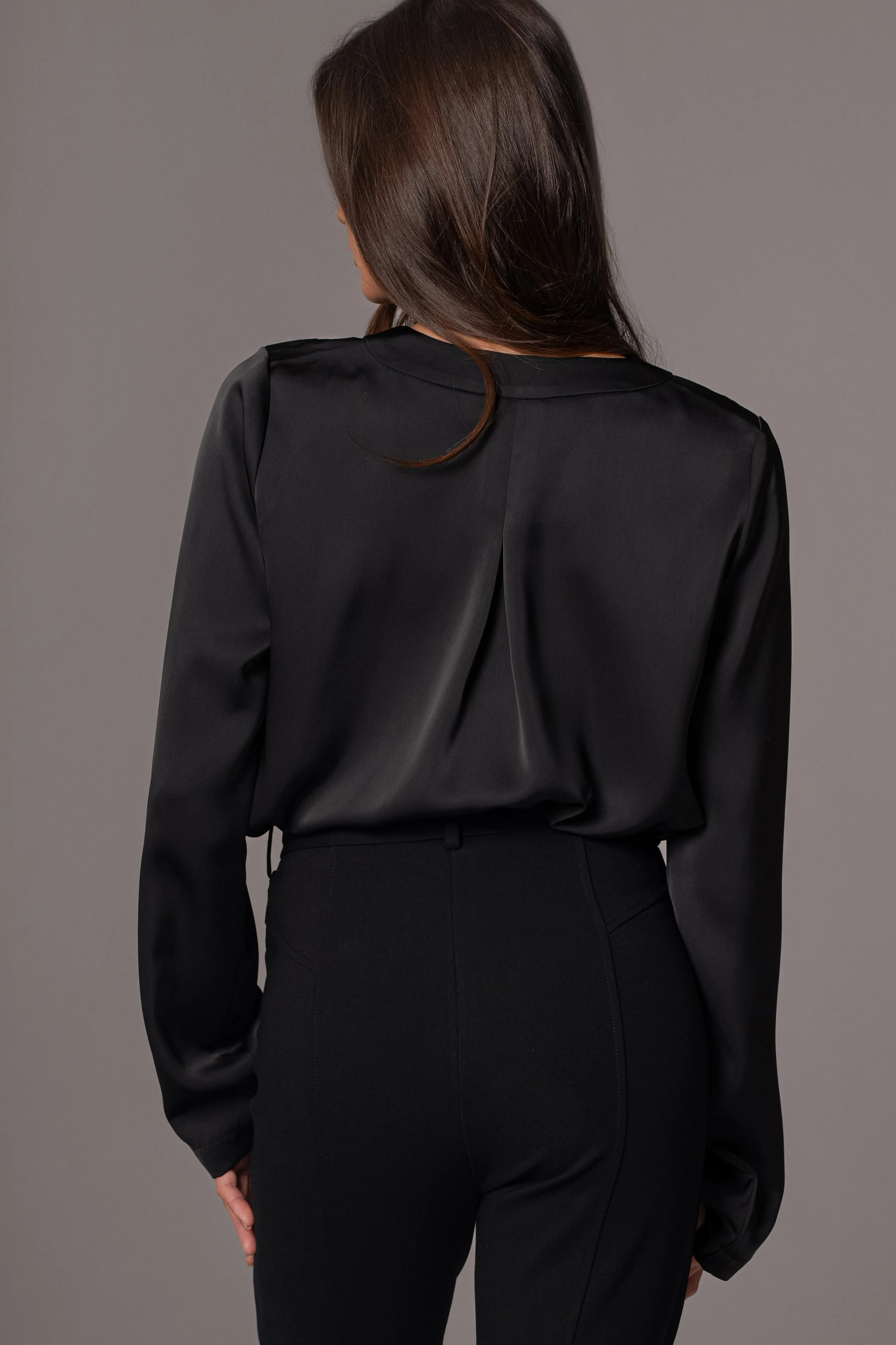 Black Satin Draped Top