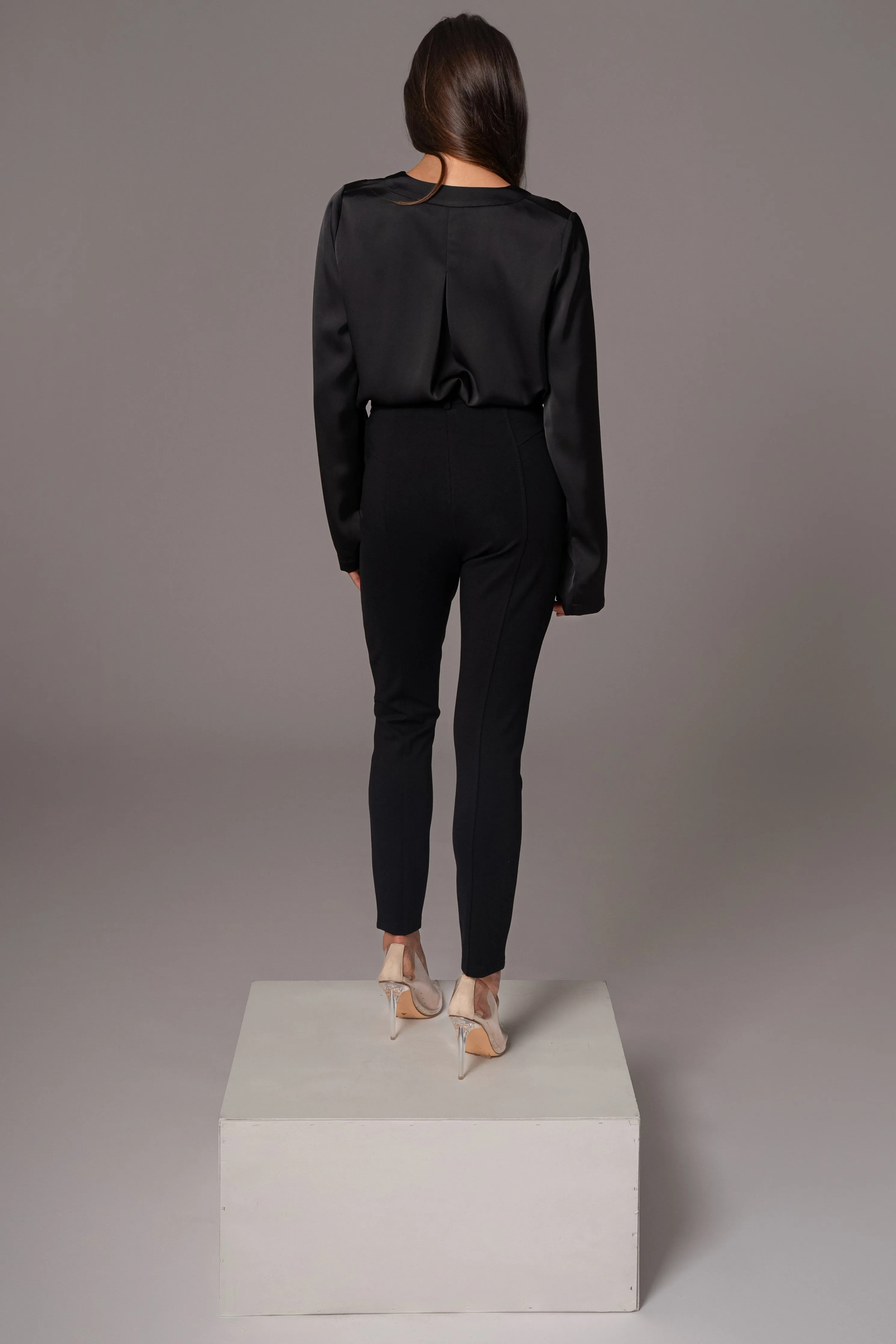 Black Satin Draped Top