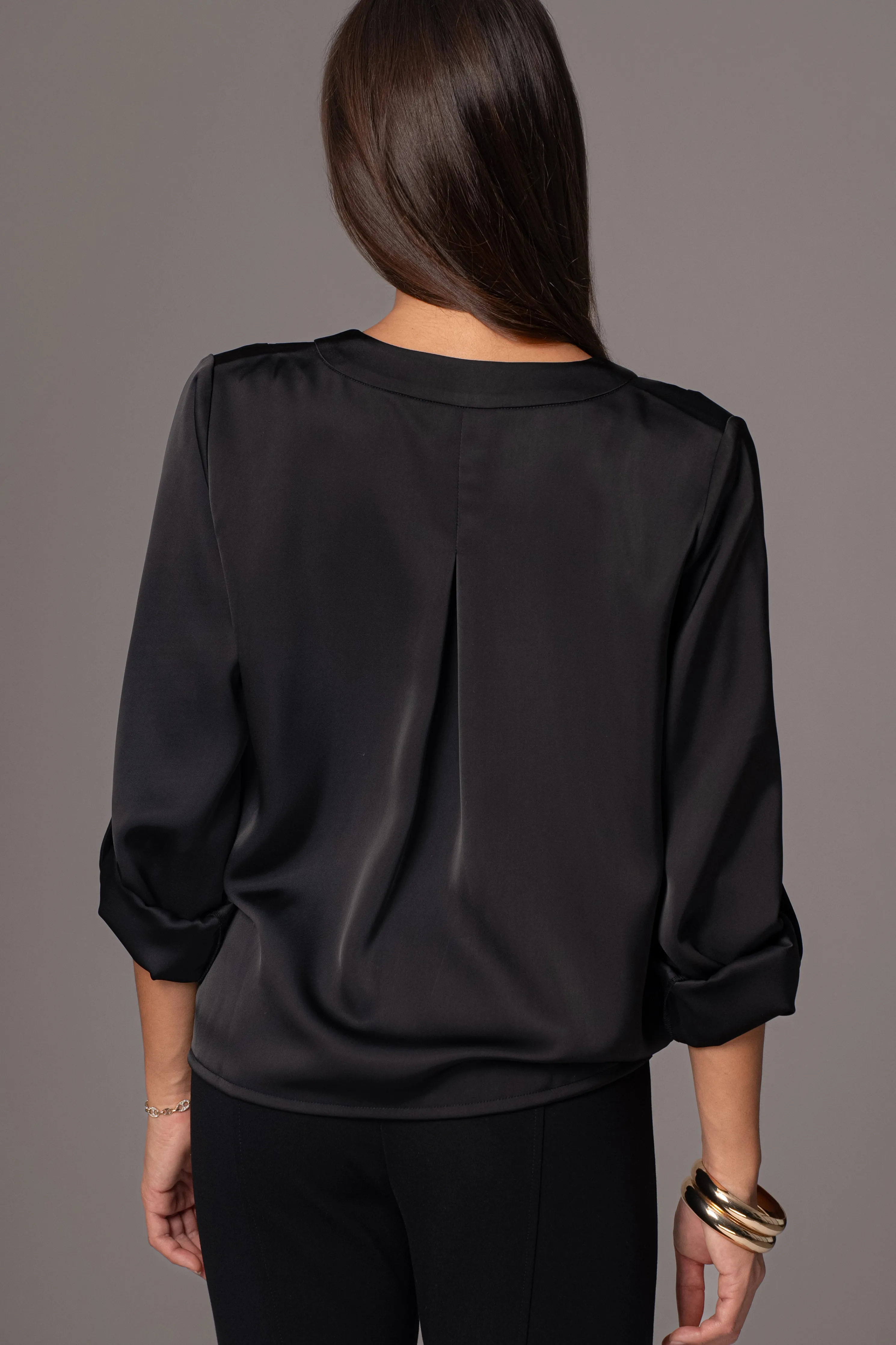 Black Satin Draped Top
