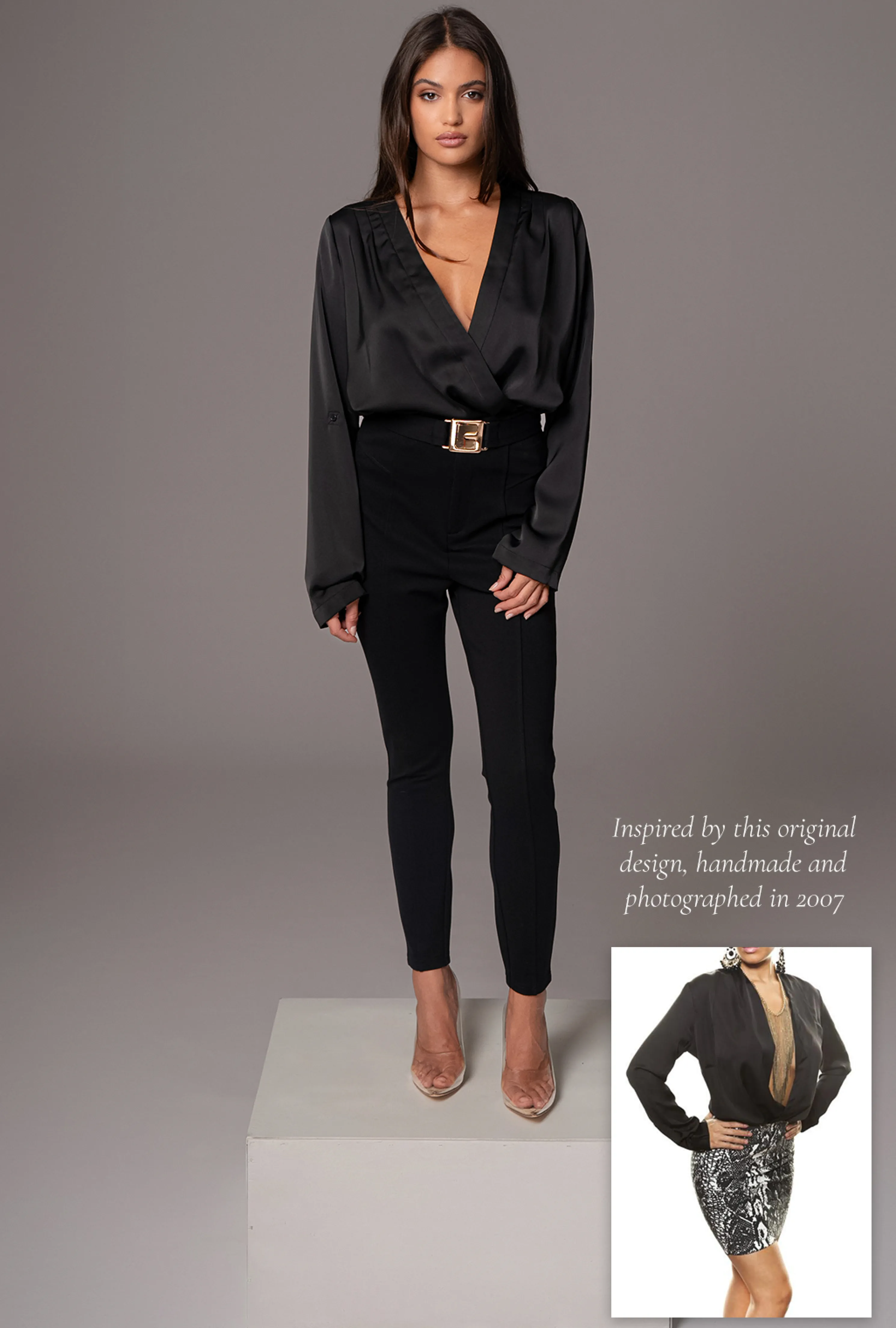 Black Satin Draped Top