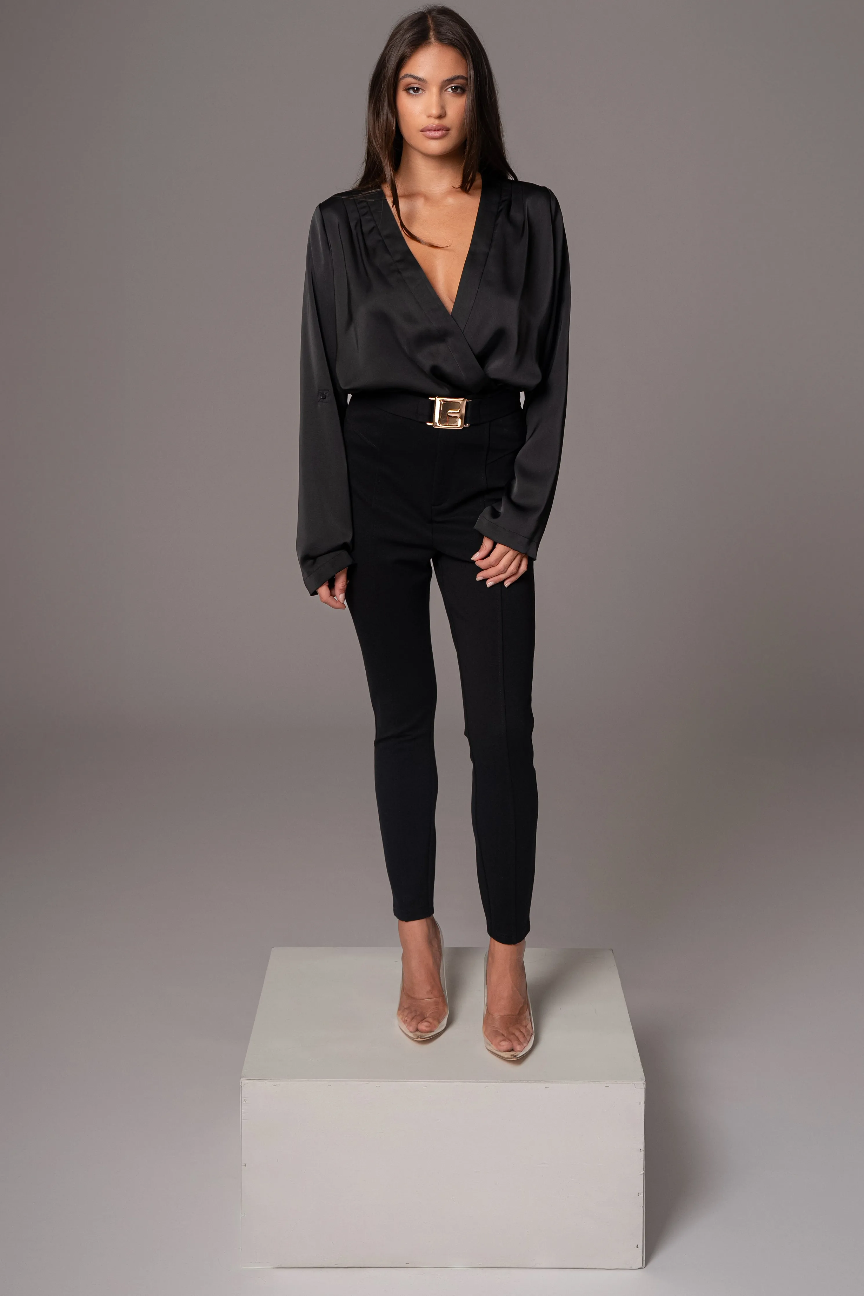 Black Satin Draped Top