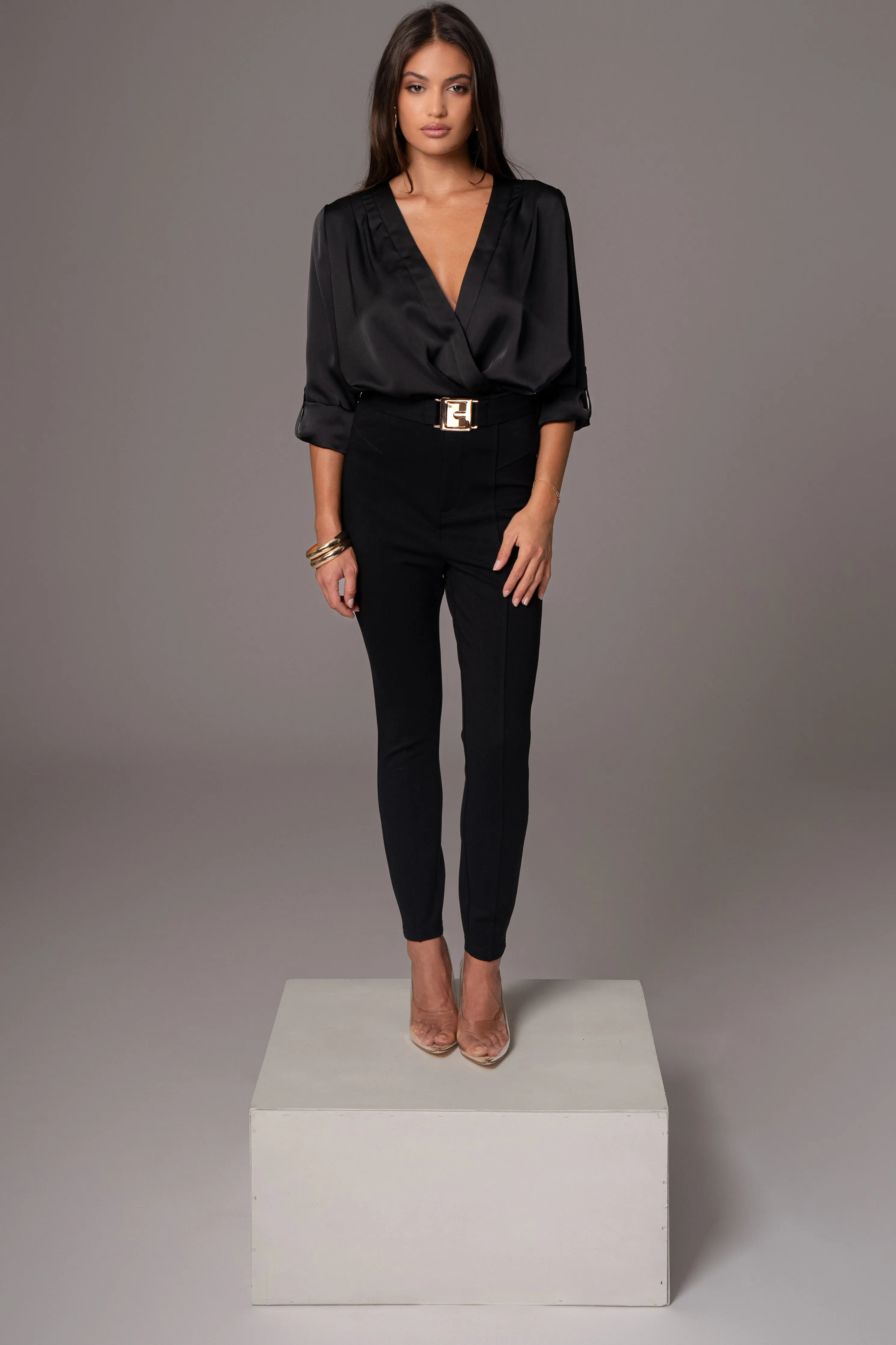 Black Satin Draped Top