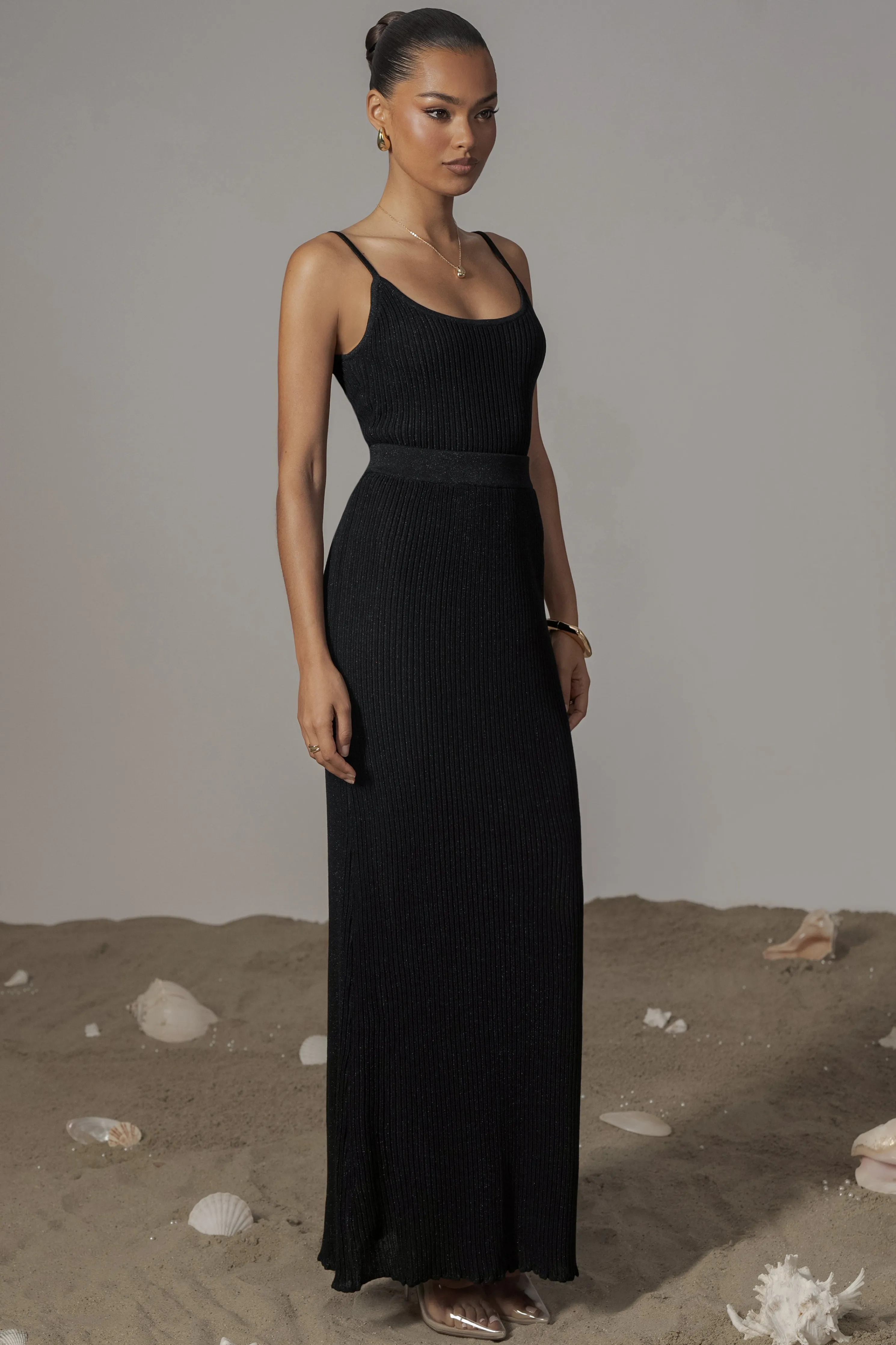 Black Serena Ribbed Skirt Set