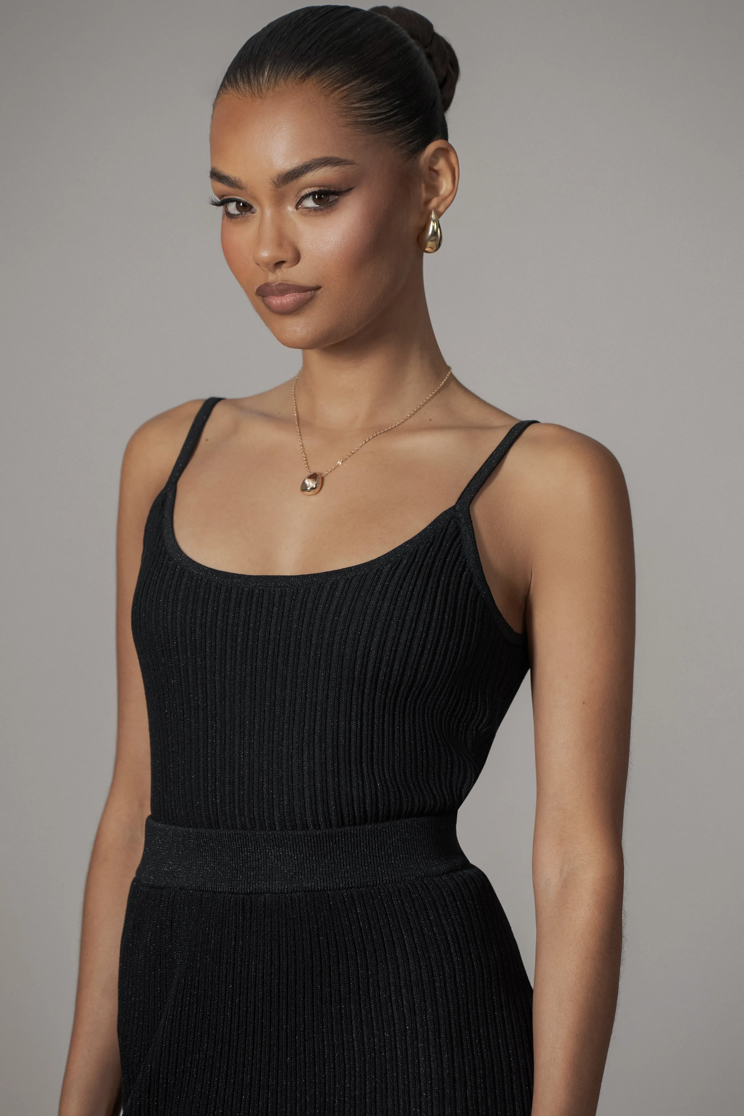 Black Serena Ribbed Skirt Set