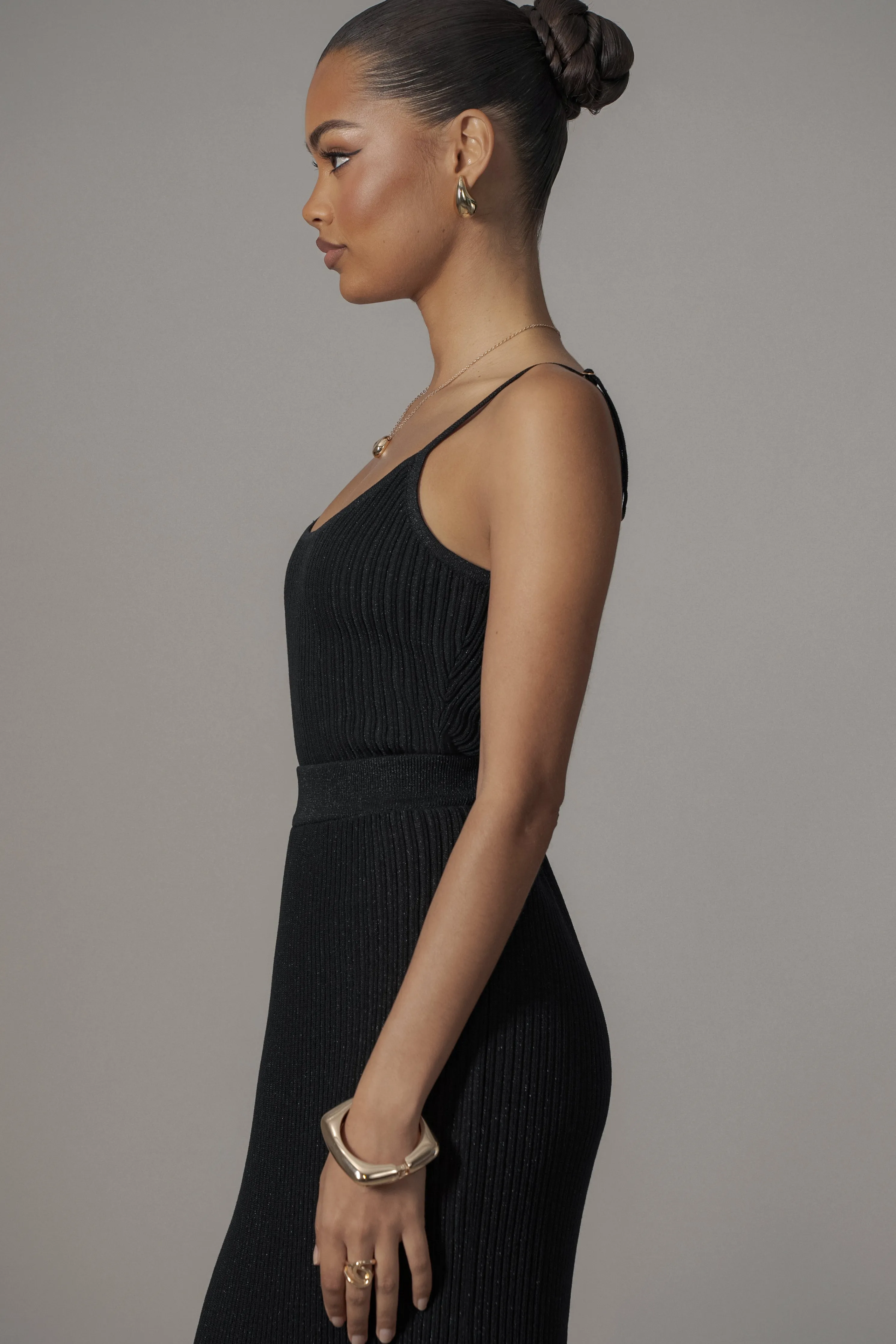 Black Serena Ribbed Skirt Set