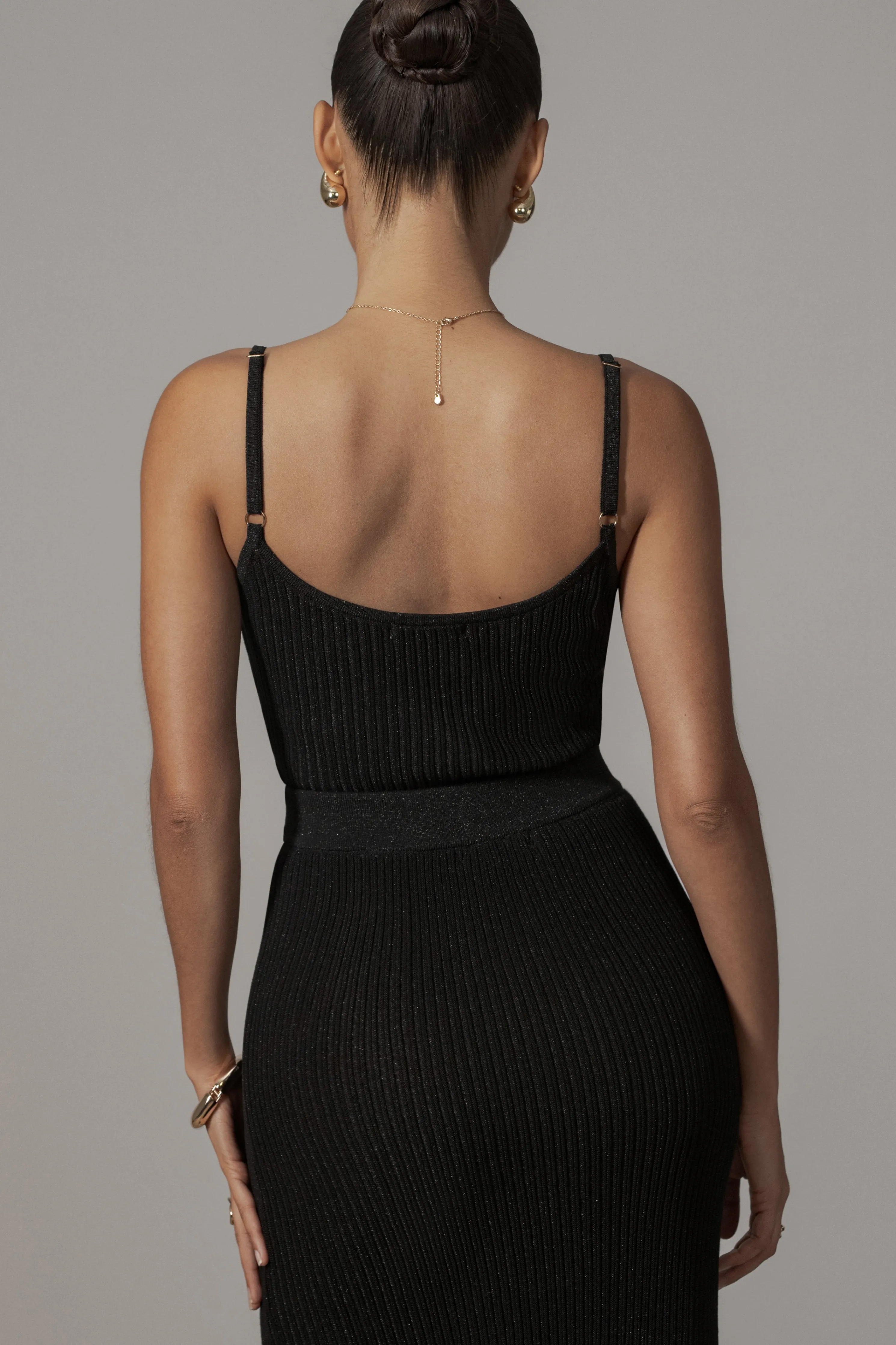 Black Serena Ribbed Skirt Set