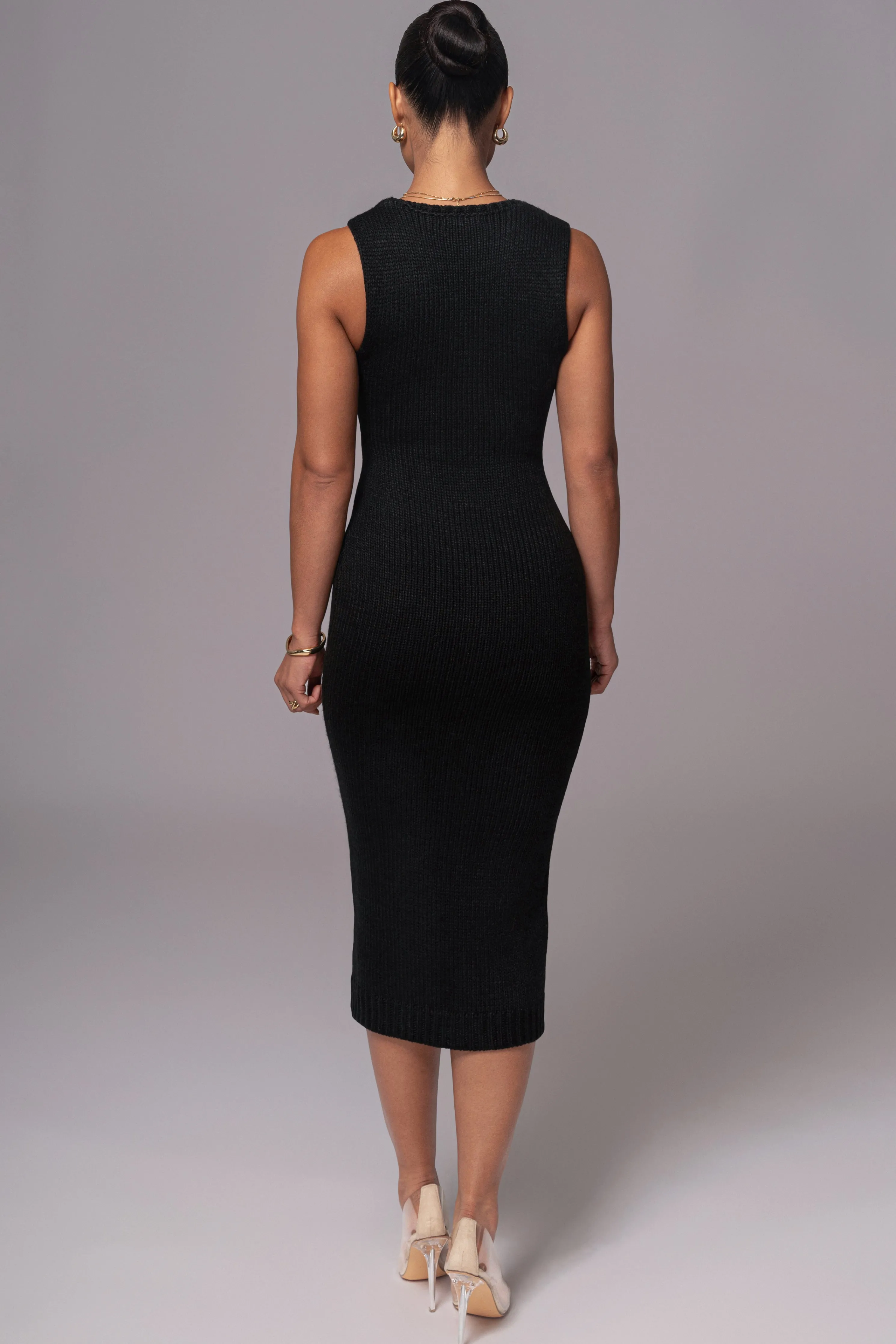 Black Sleeveless Cable Knit Dress