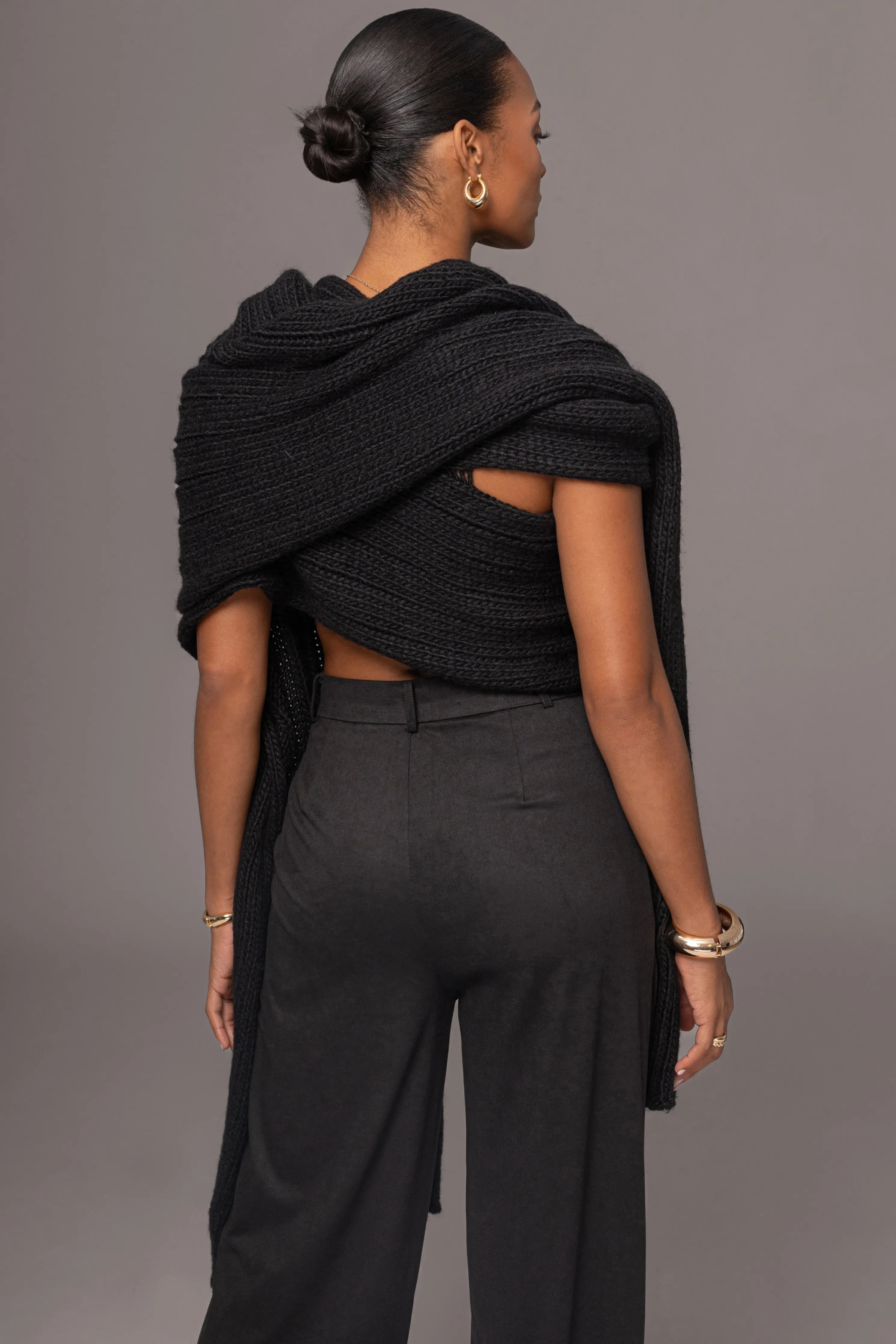 Black Soft Life Cable Knit Sweater Top