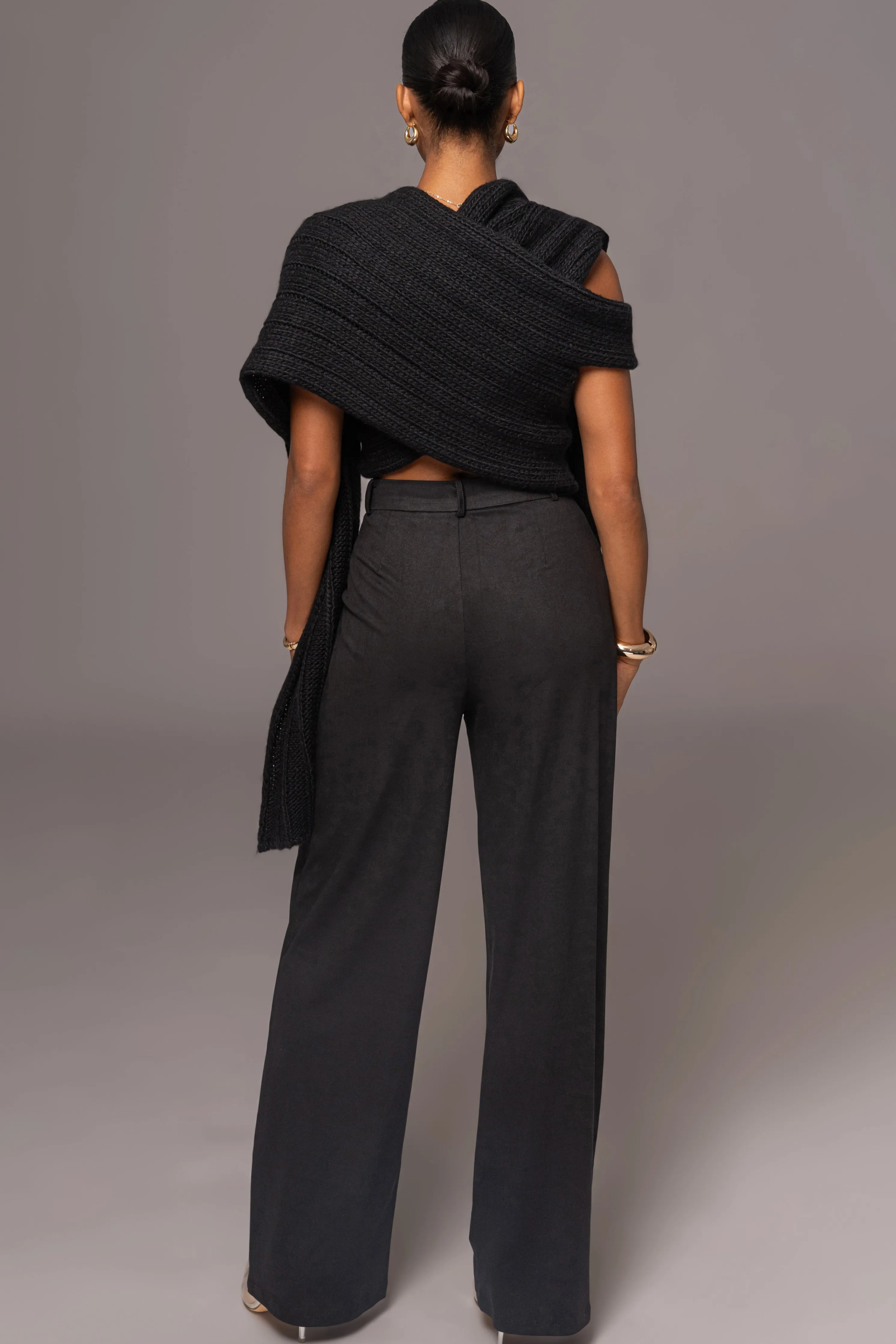 Black Soft Life Cable Knit Sweater Top