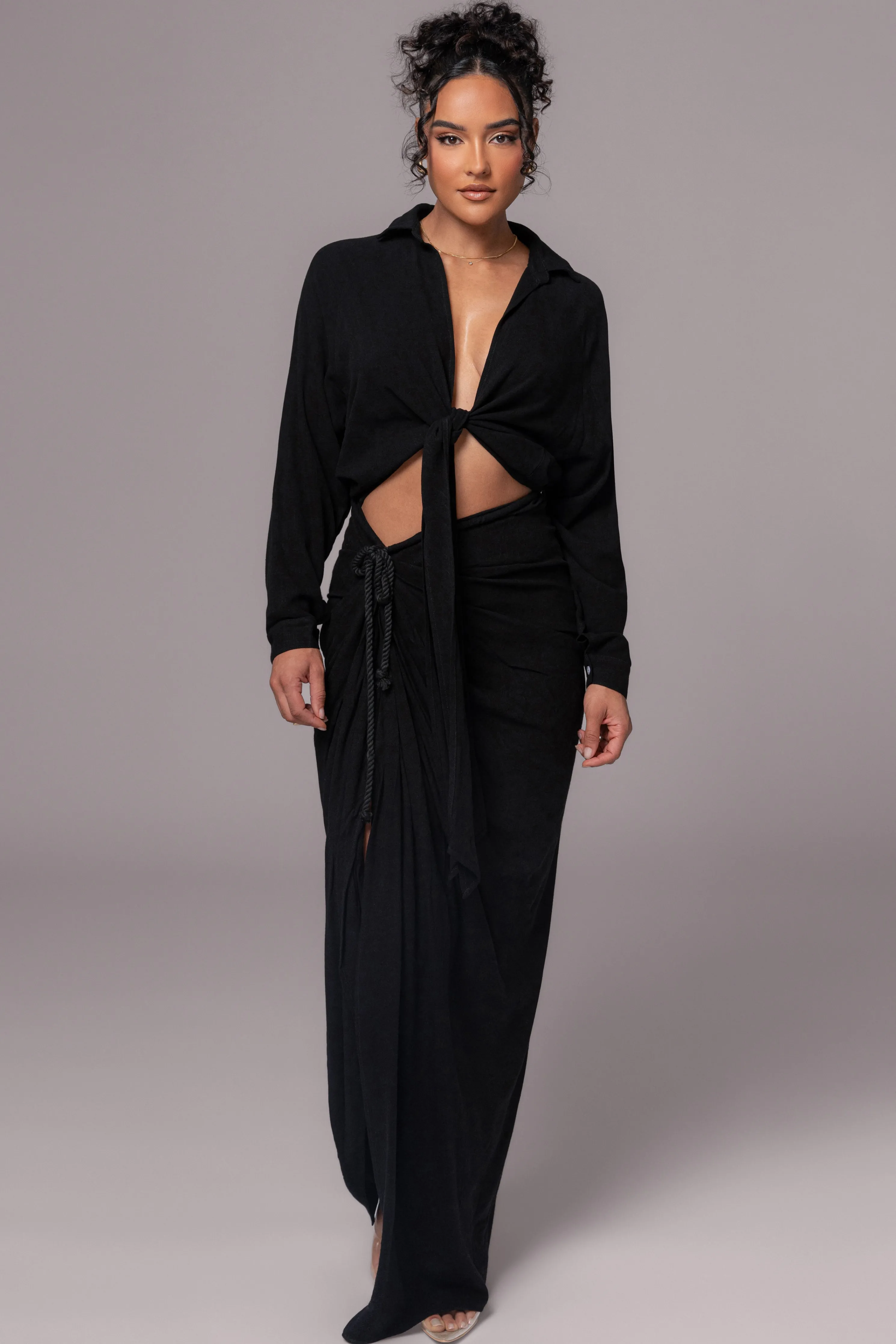 Black Soho Front Tied Woven Top