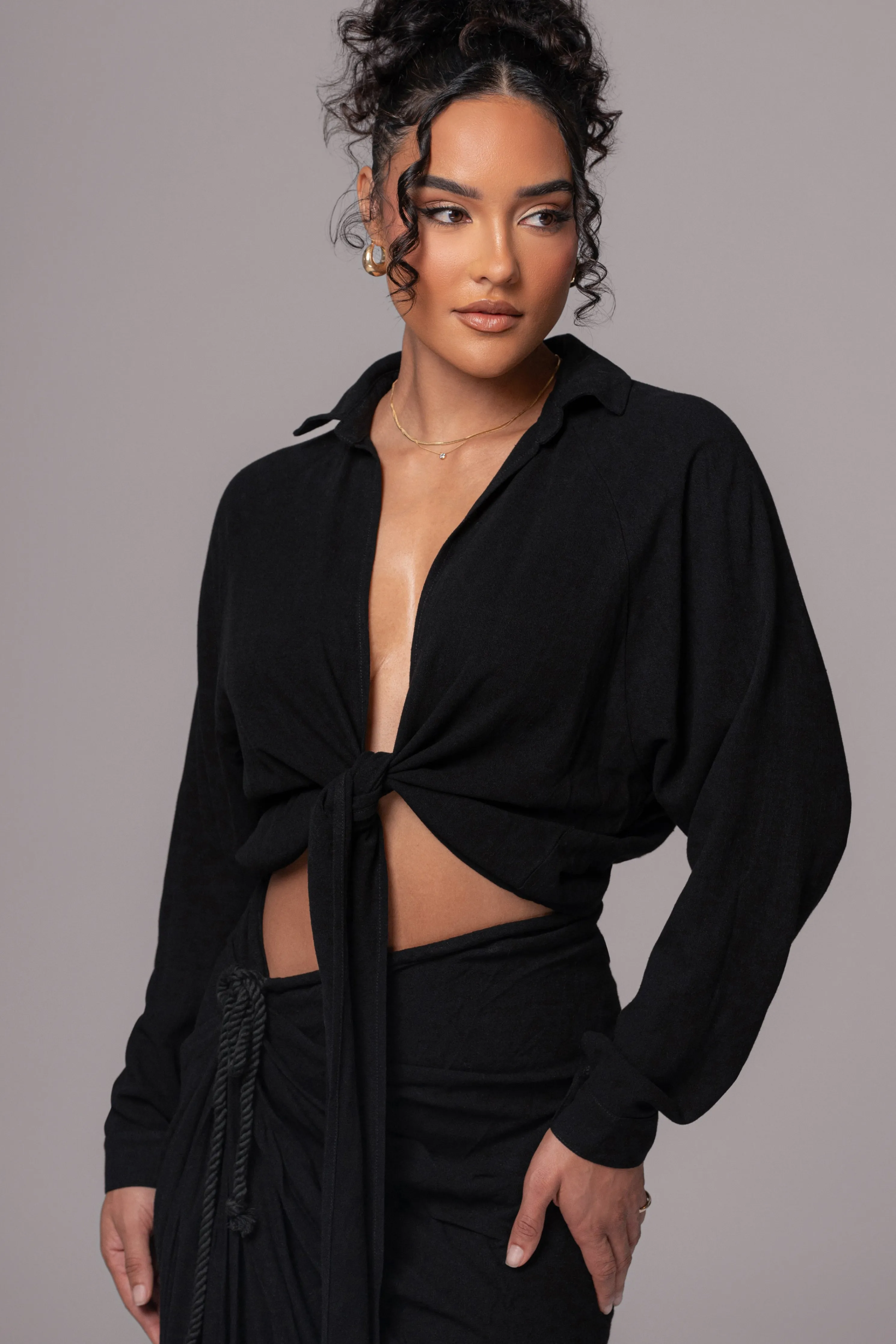 Black Soho Front Tied Woven Top