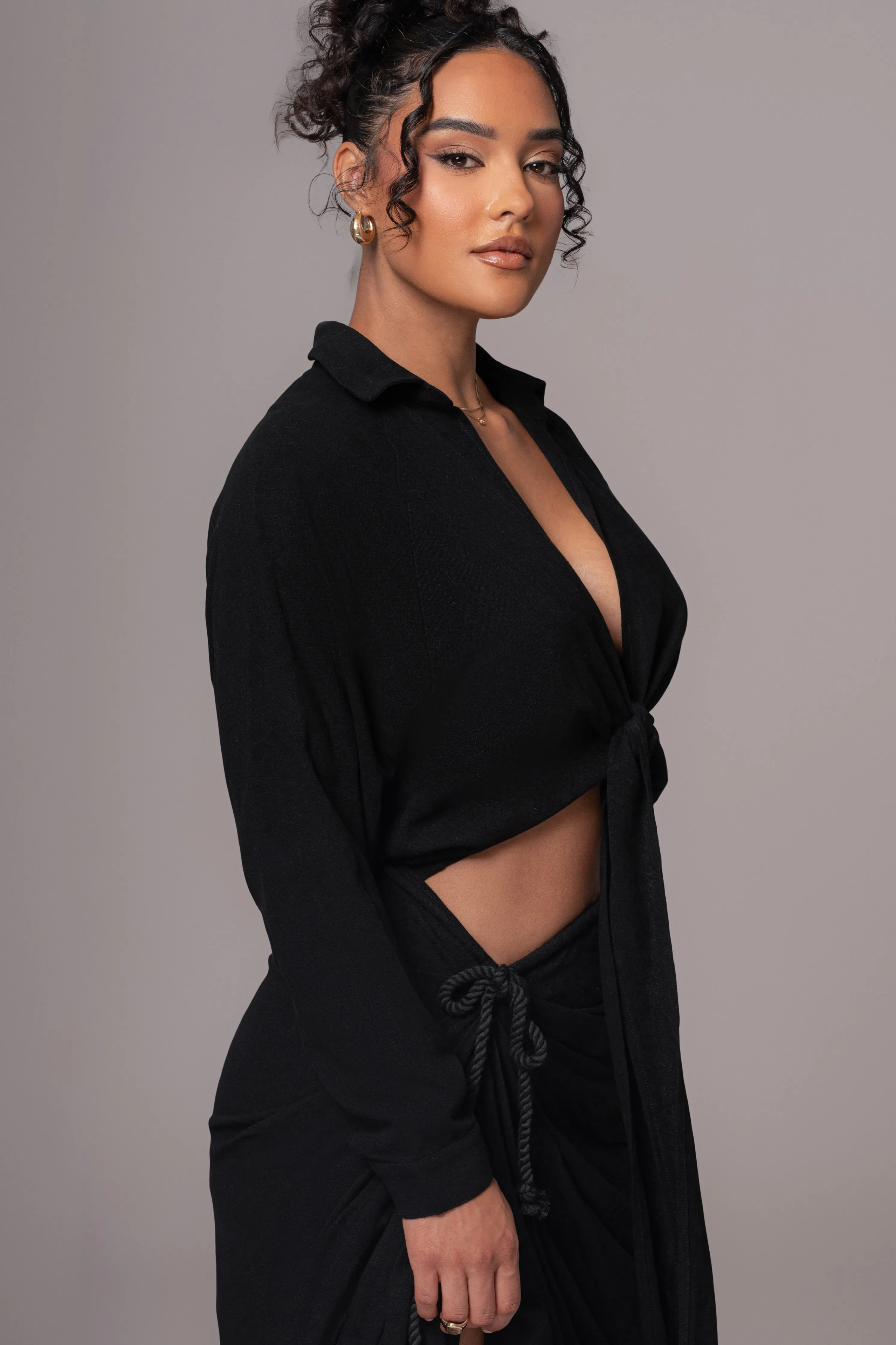 Black Soho Front Tied Woven Top