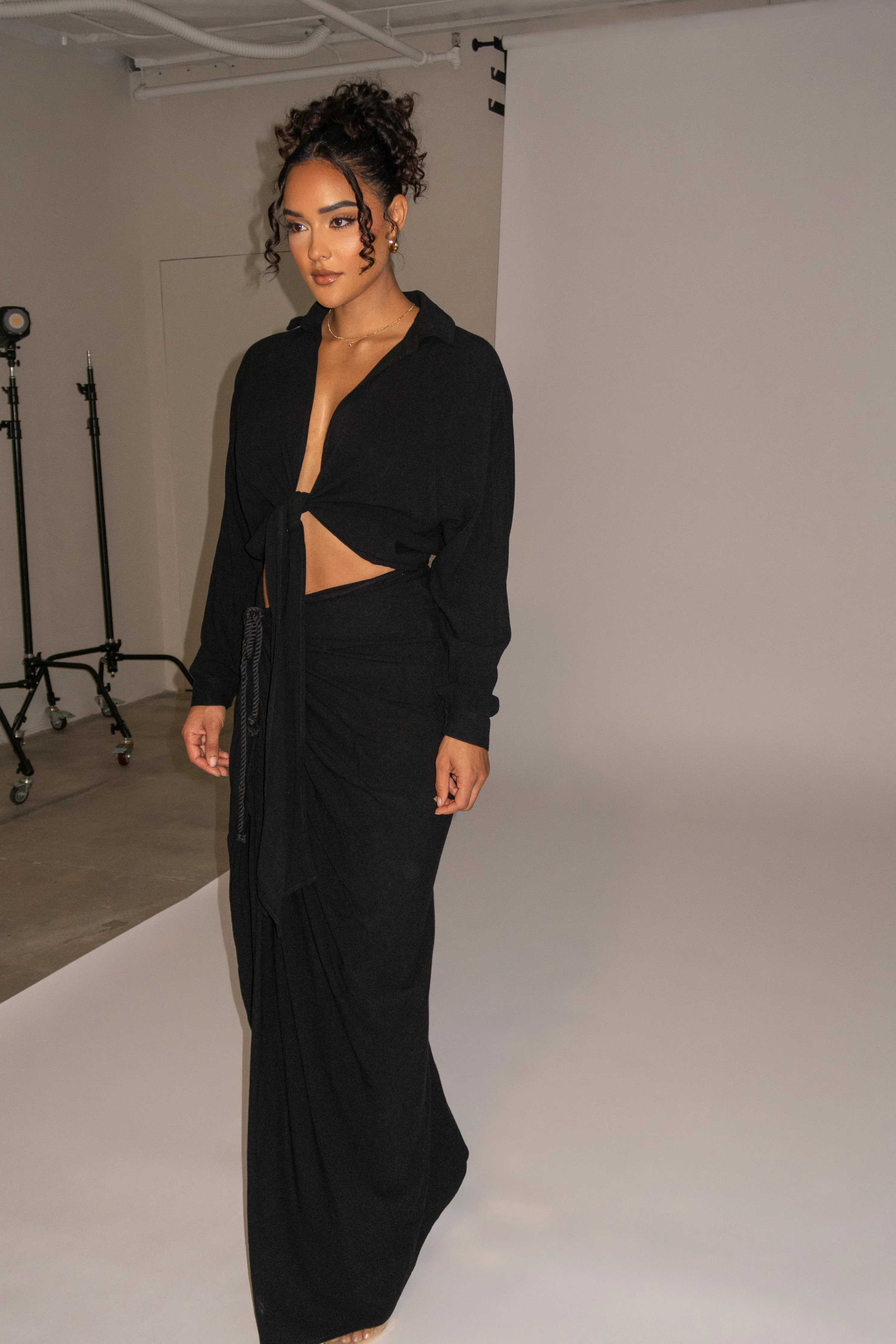 Black Soho Front Tied Woven Top