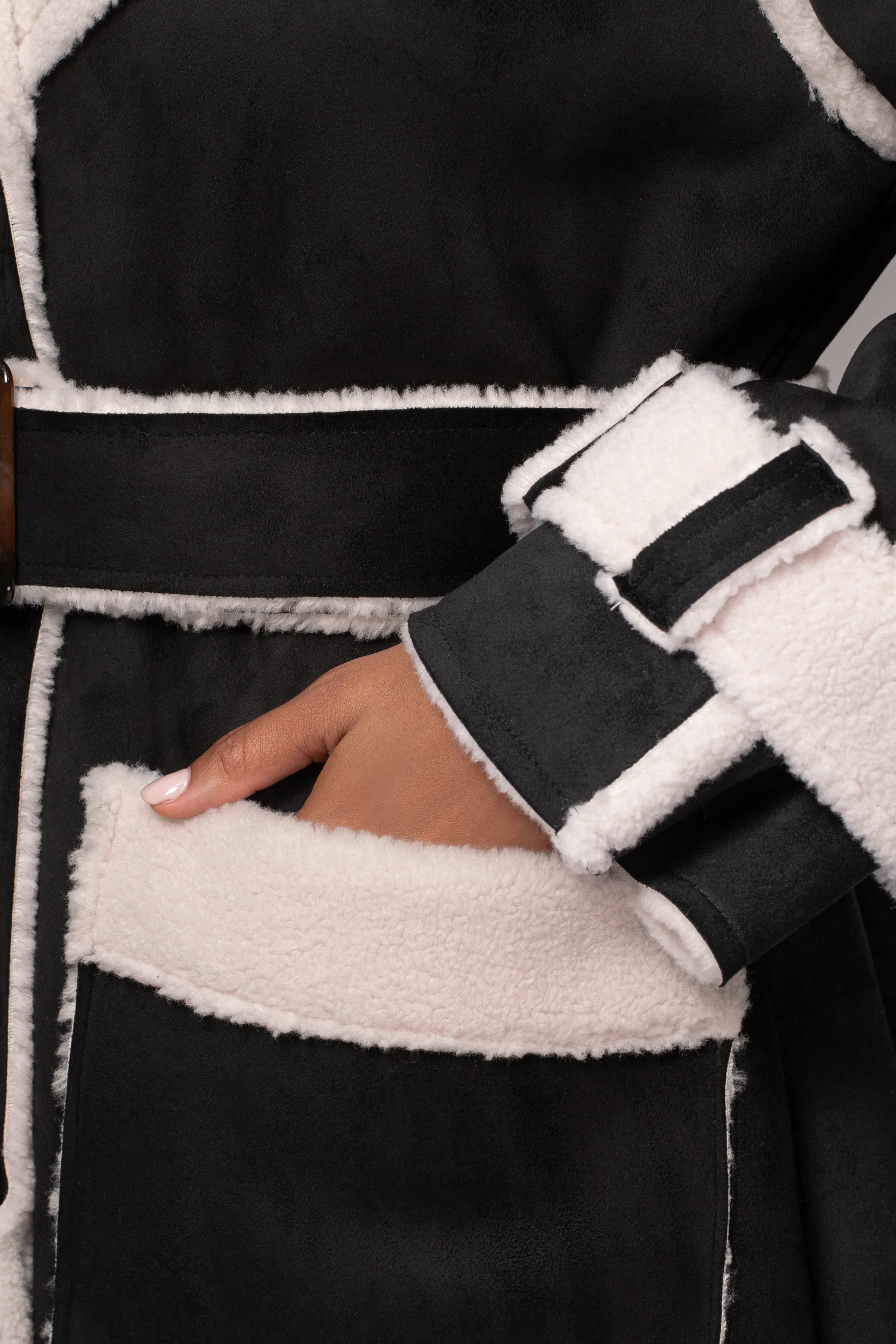 Black Suede And Sherpa Reversible Coat