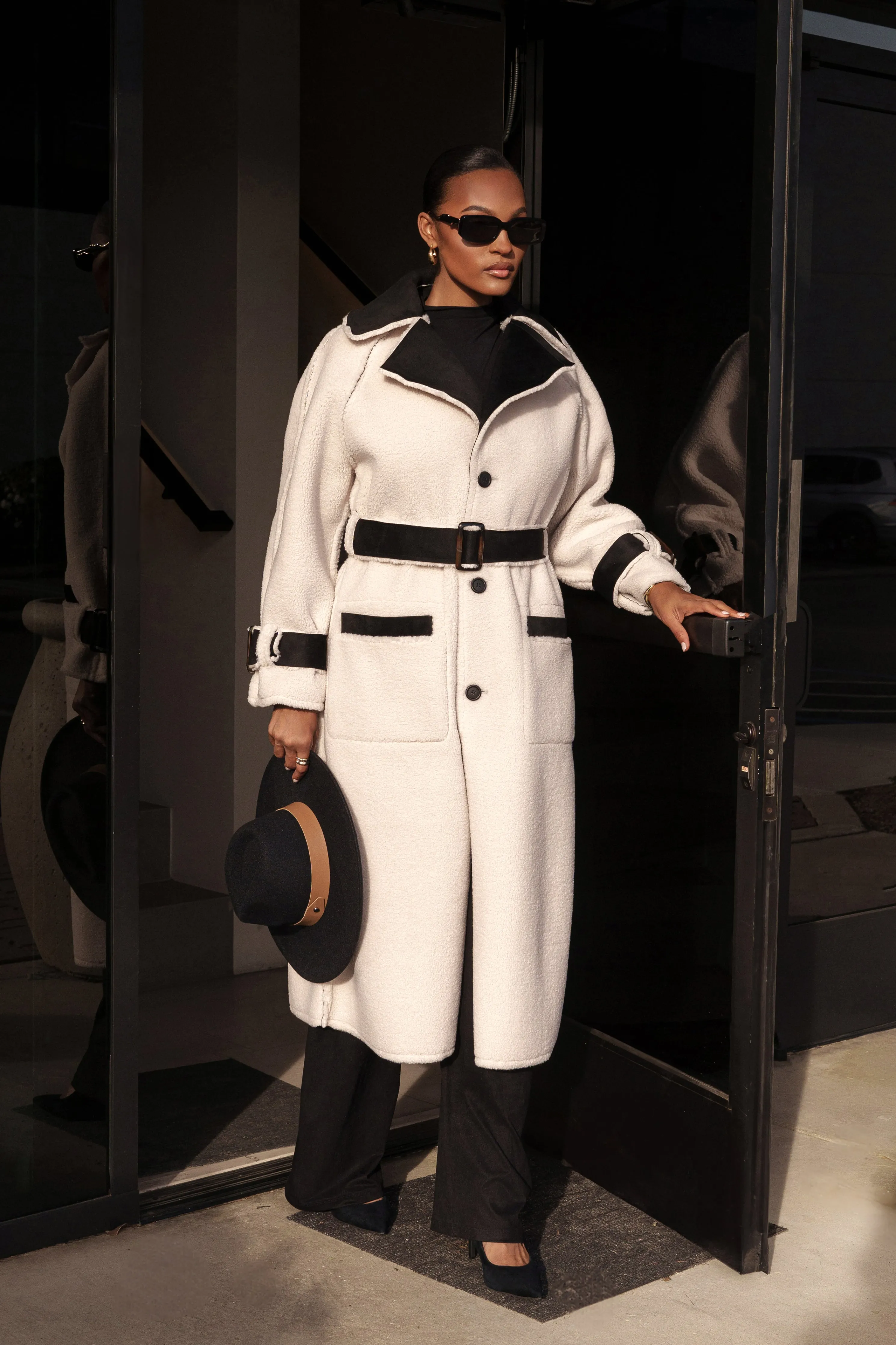 Black Suede And Sherpa Reversible Coat