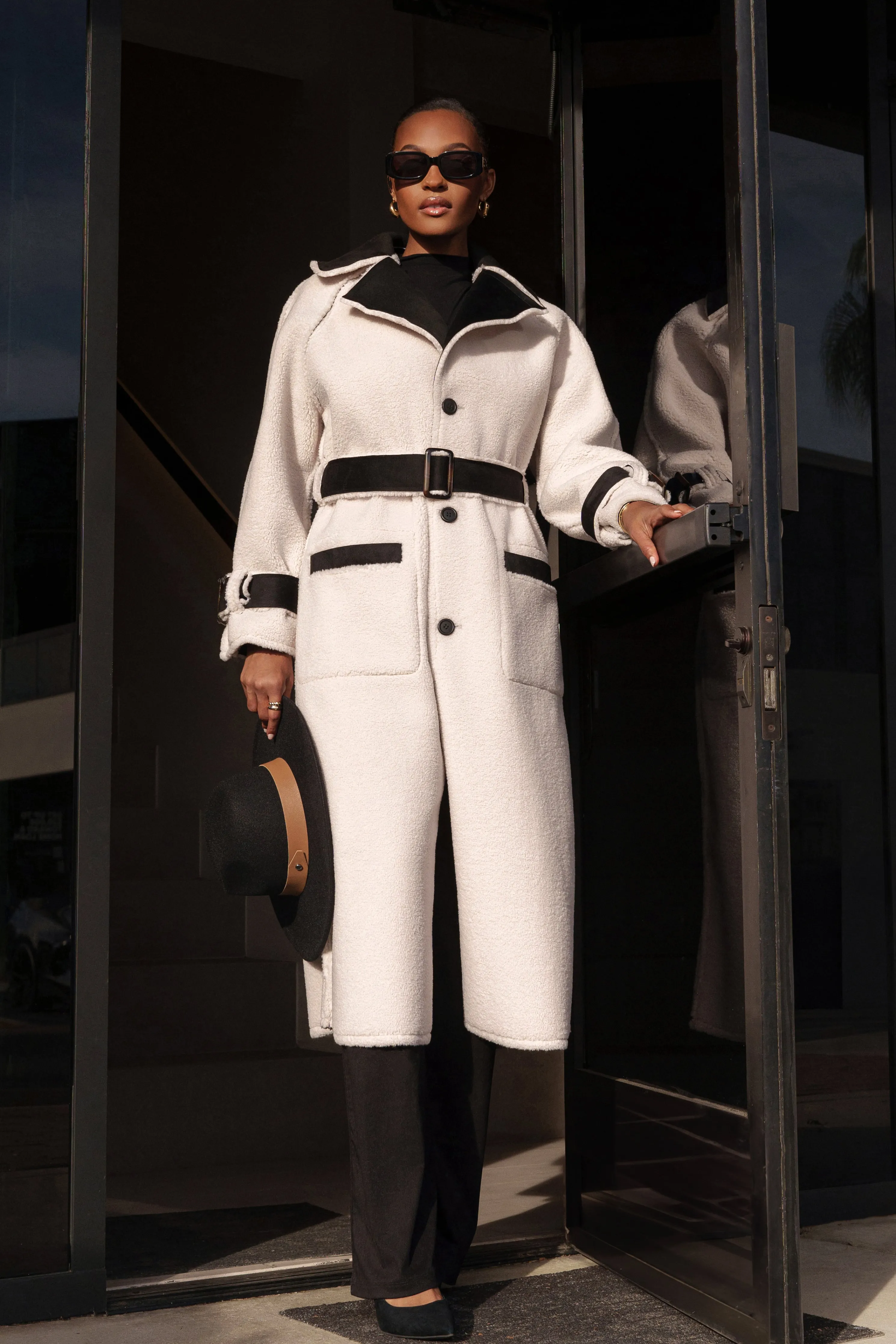 Black Suede And Sherpa Reversible Coat