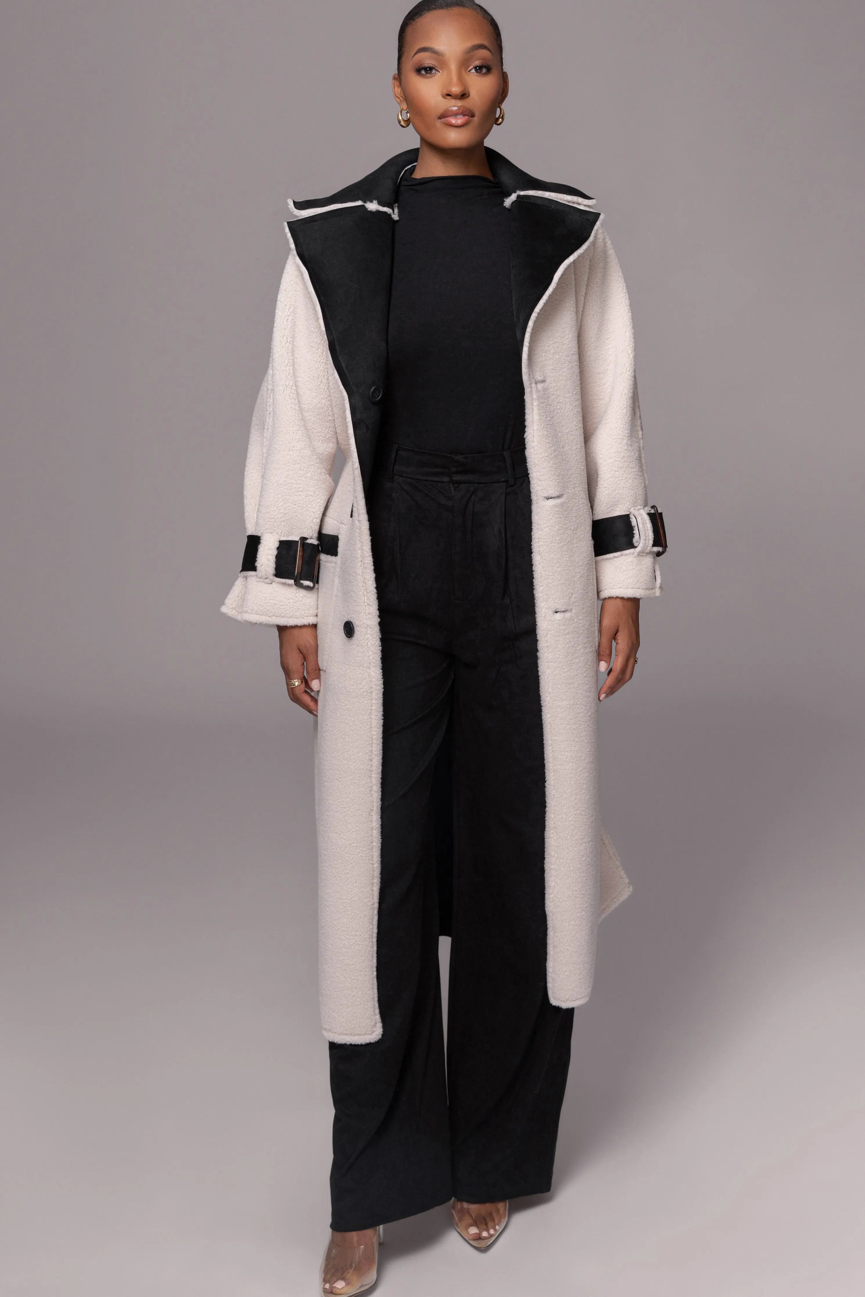 Black Suede And Sherpa Reversible Coat