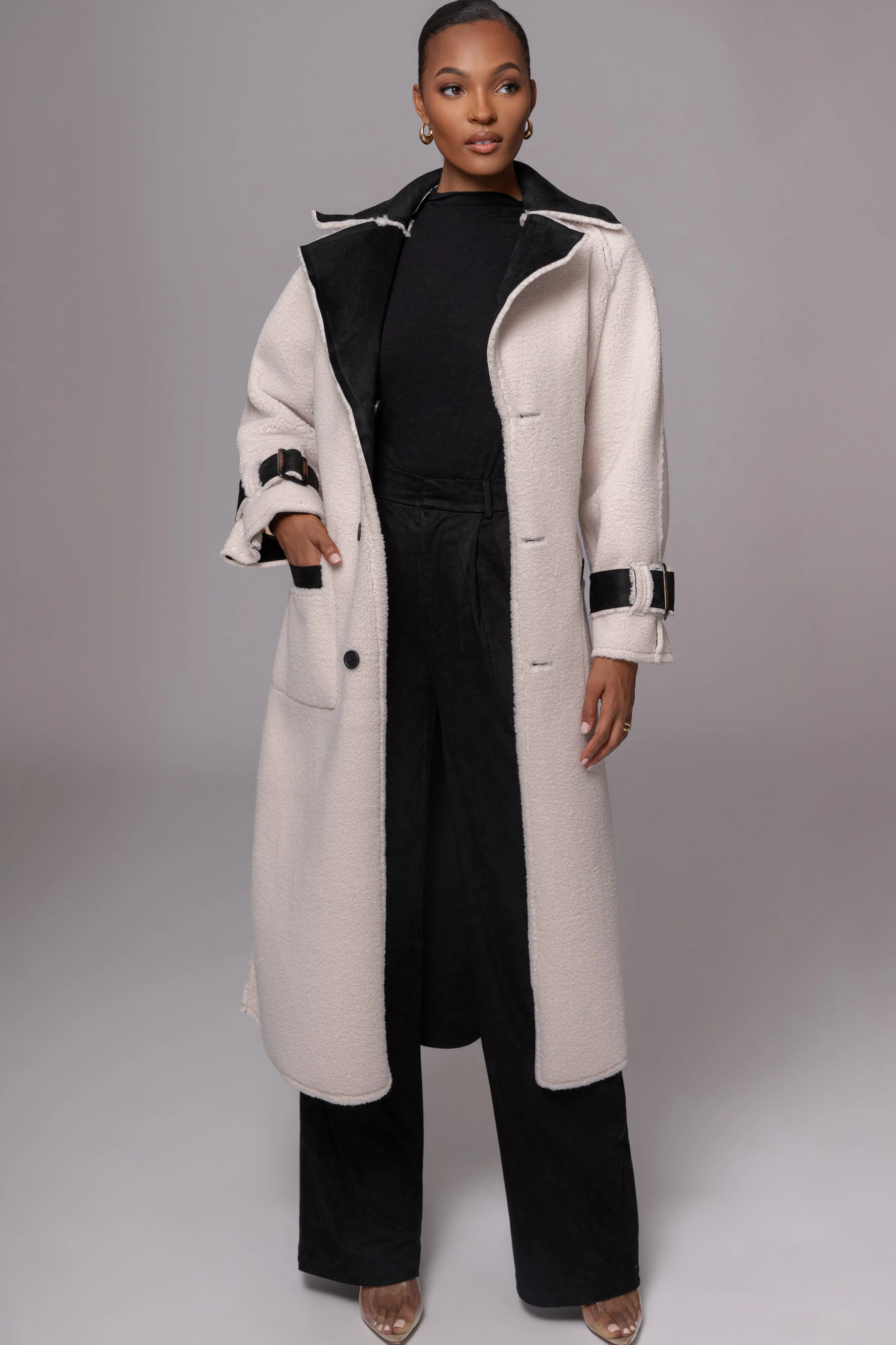 Black Suede And Sherpa Reversible Coat