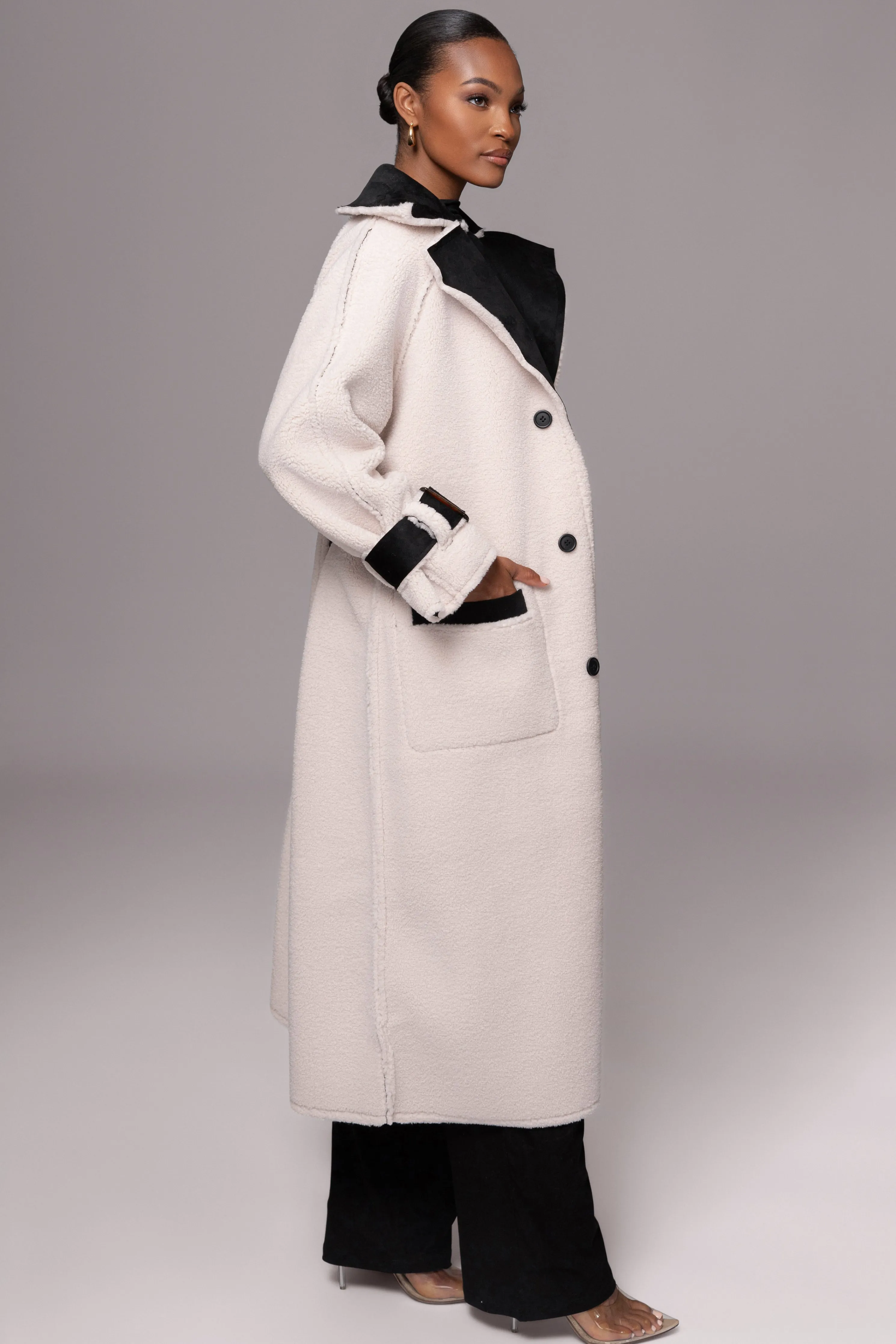 Black Suede And Sherpa Reversible Coat