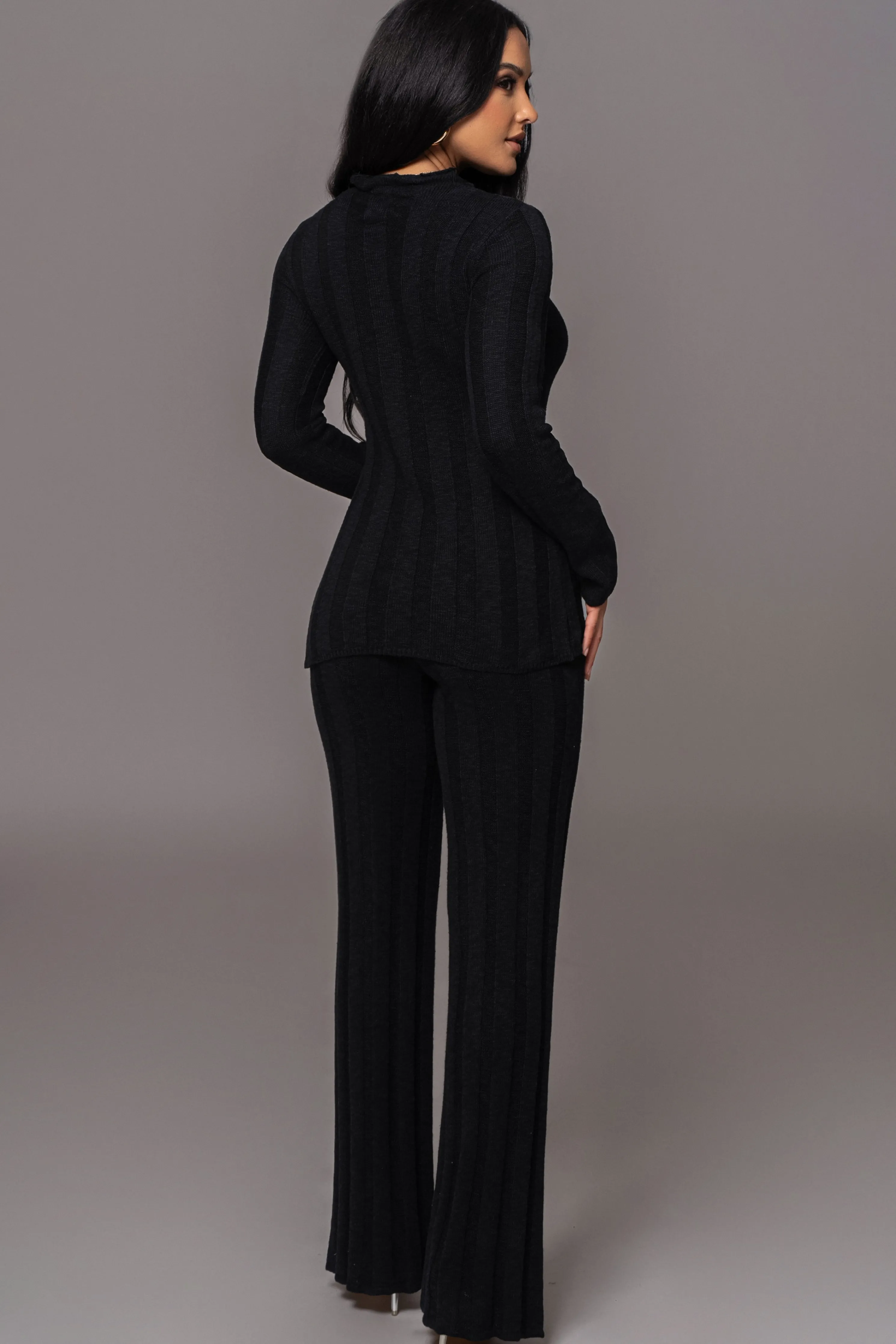 Black Take A Chance Ribbed Pant Set