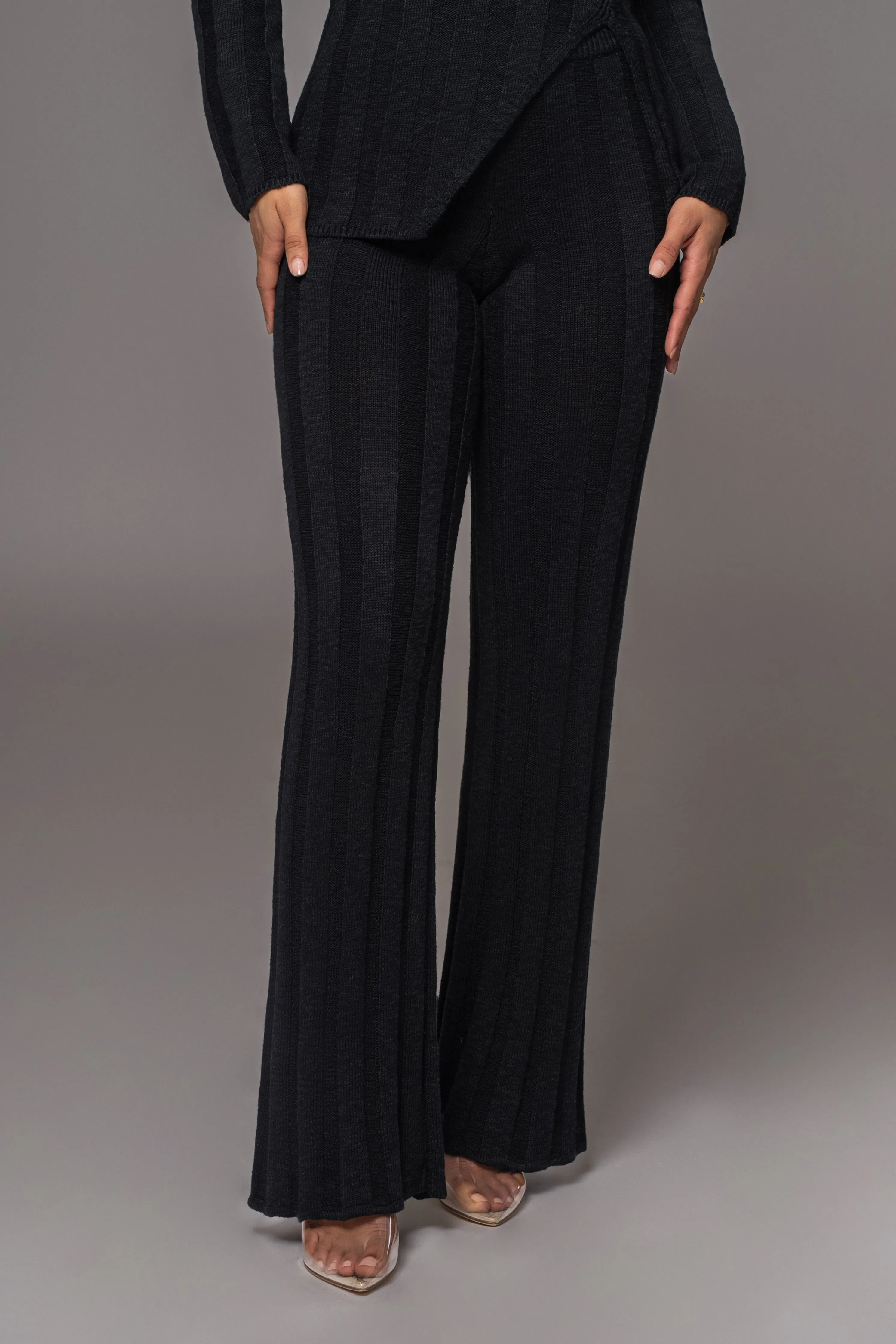 Black Take A Chance Ribbed Pant Set