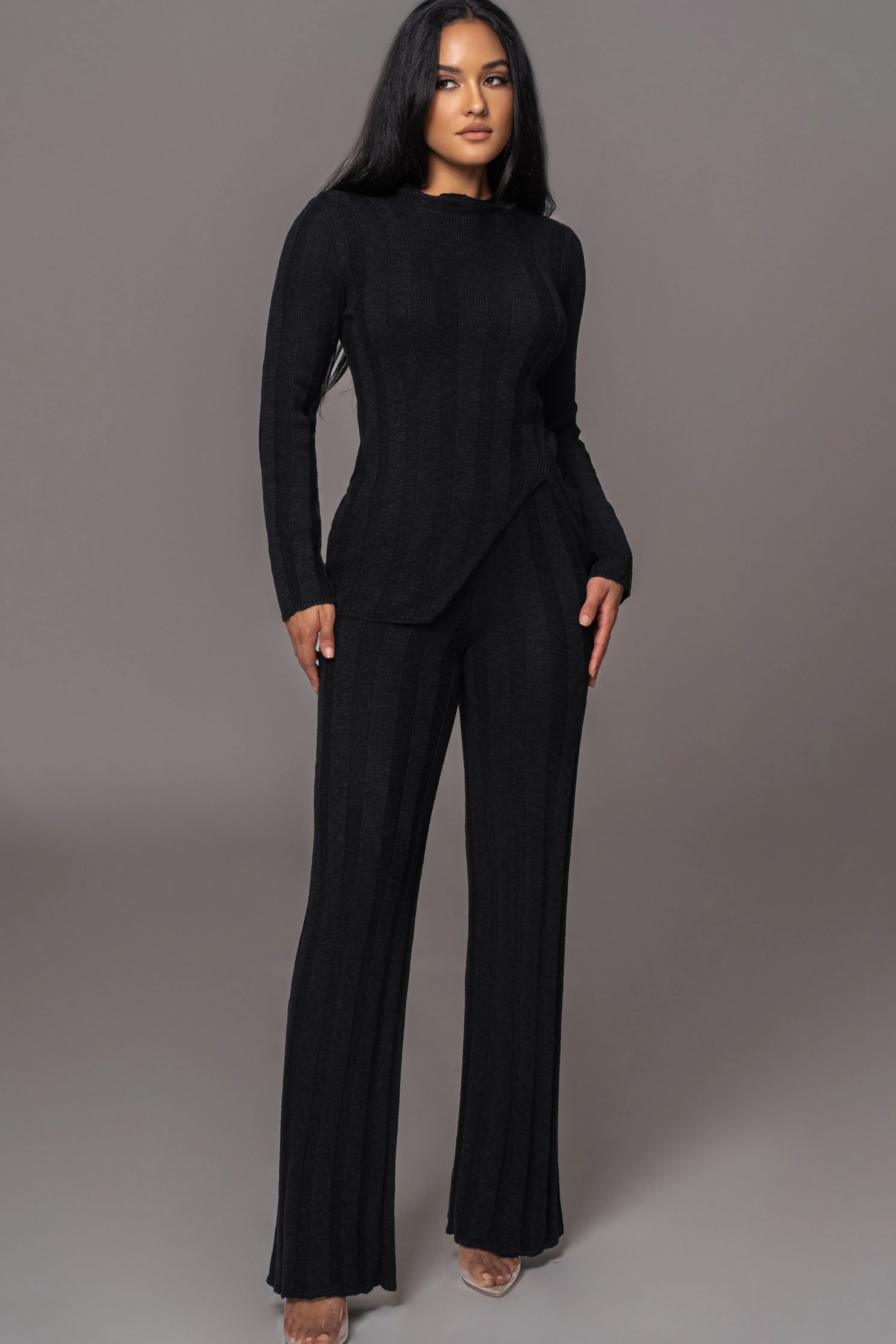 Black Take A Chance Ribbed Pant Set