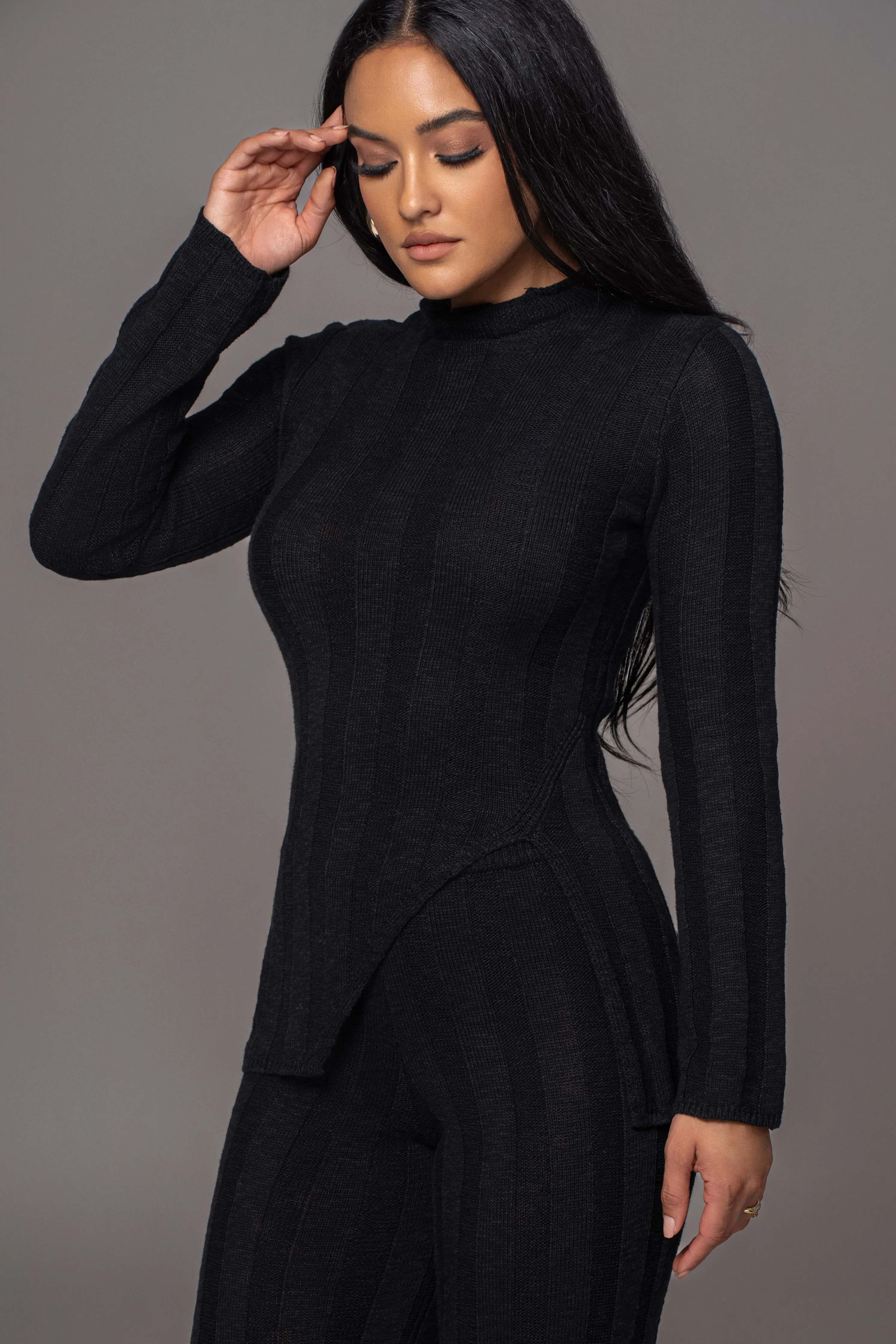 Black Take A Chance Ribbed Pant Set