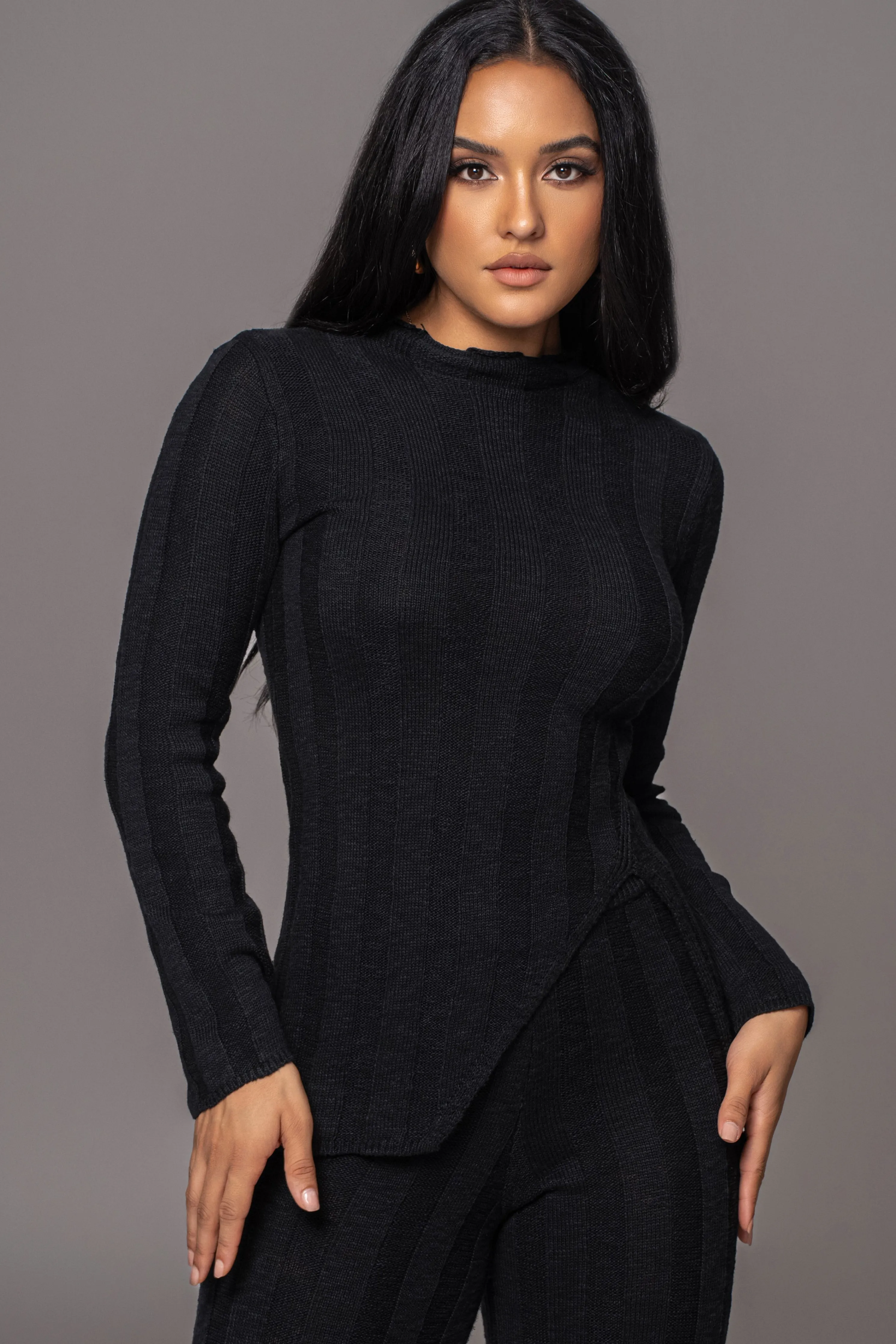 Black Take A Chance Ribbed Pant Set