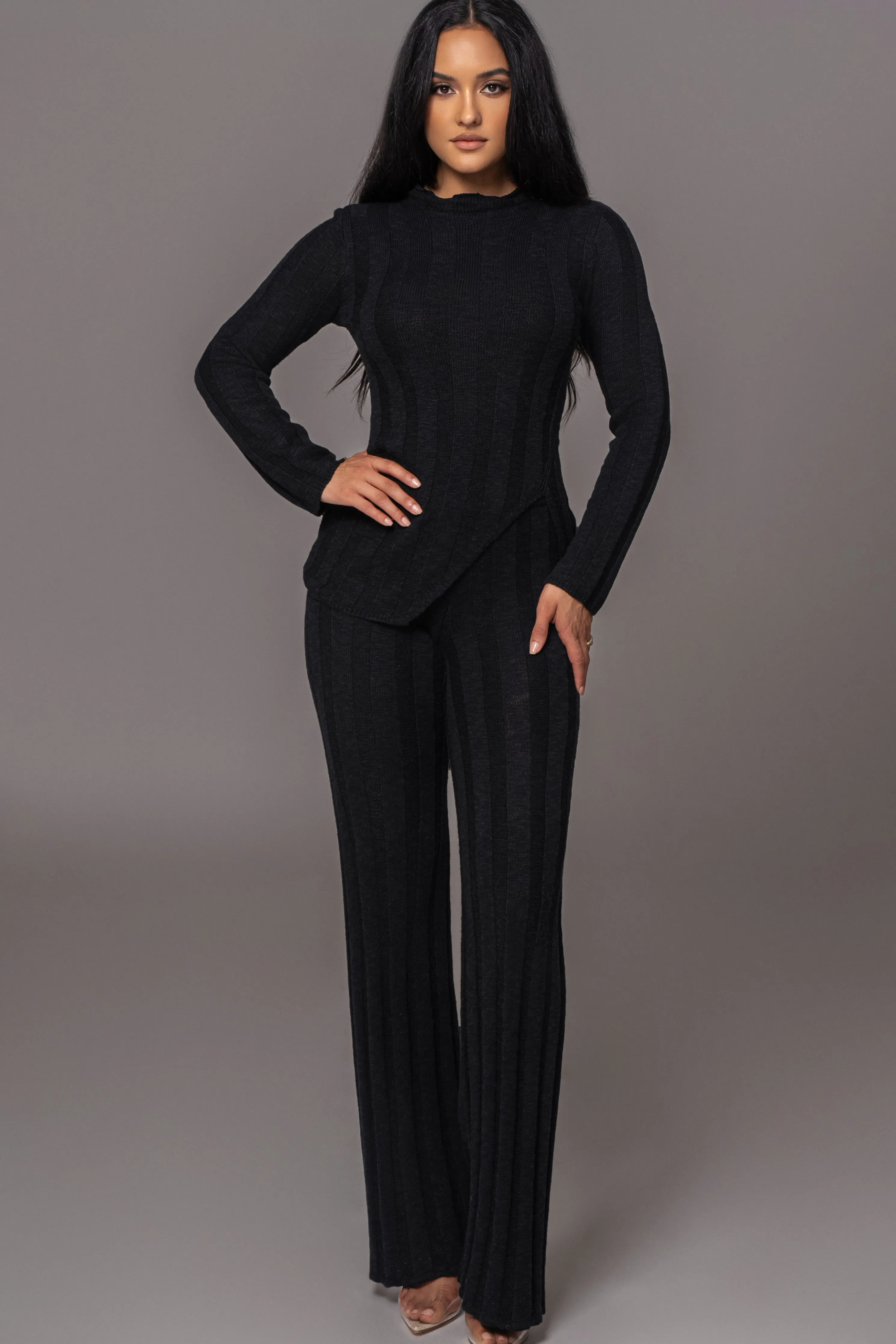 Black Take A Chance Ribbed Pant Set