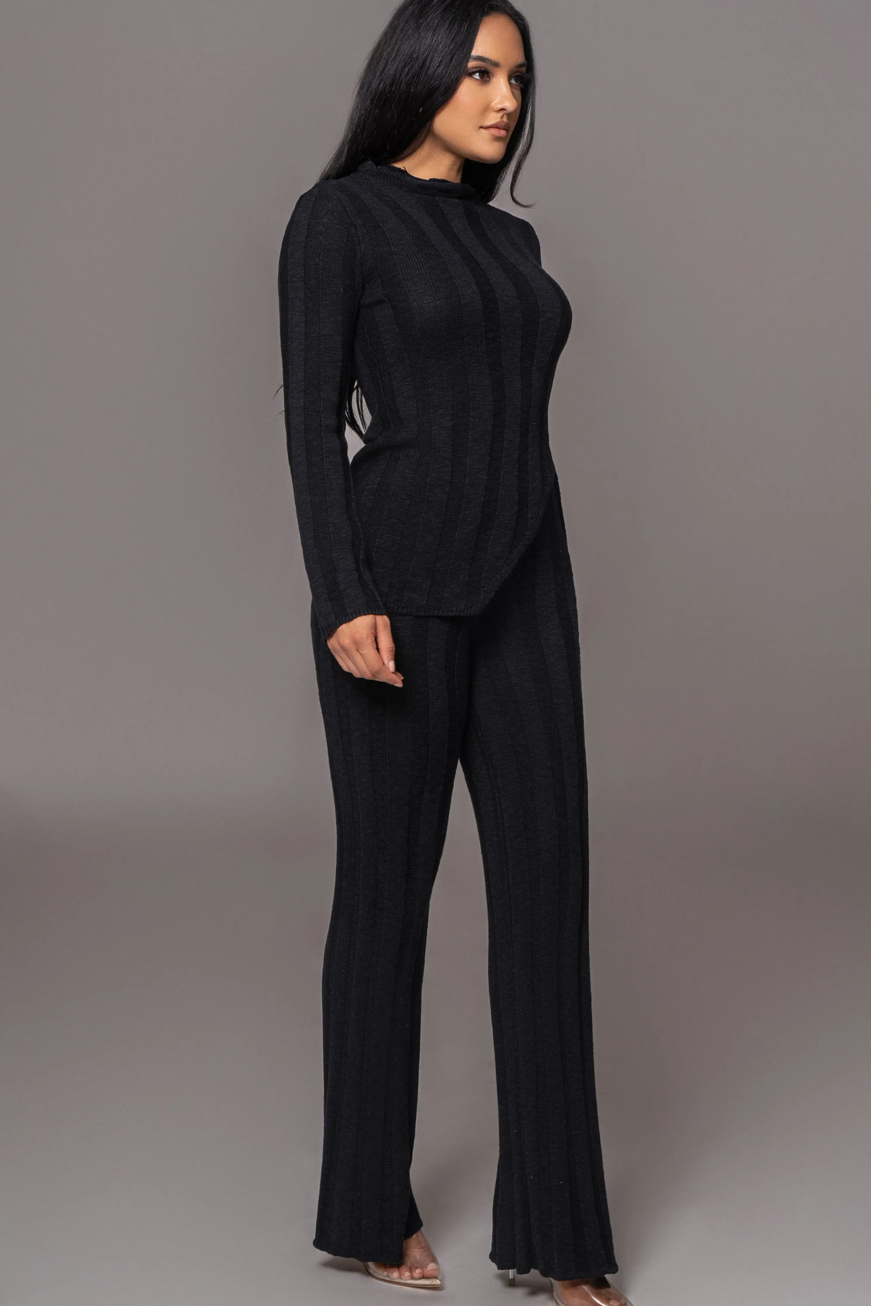 Black Take A Chance Ribbed Pant Set