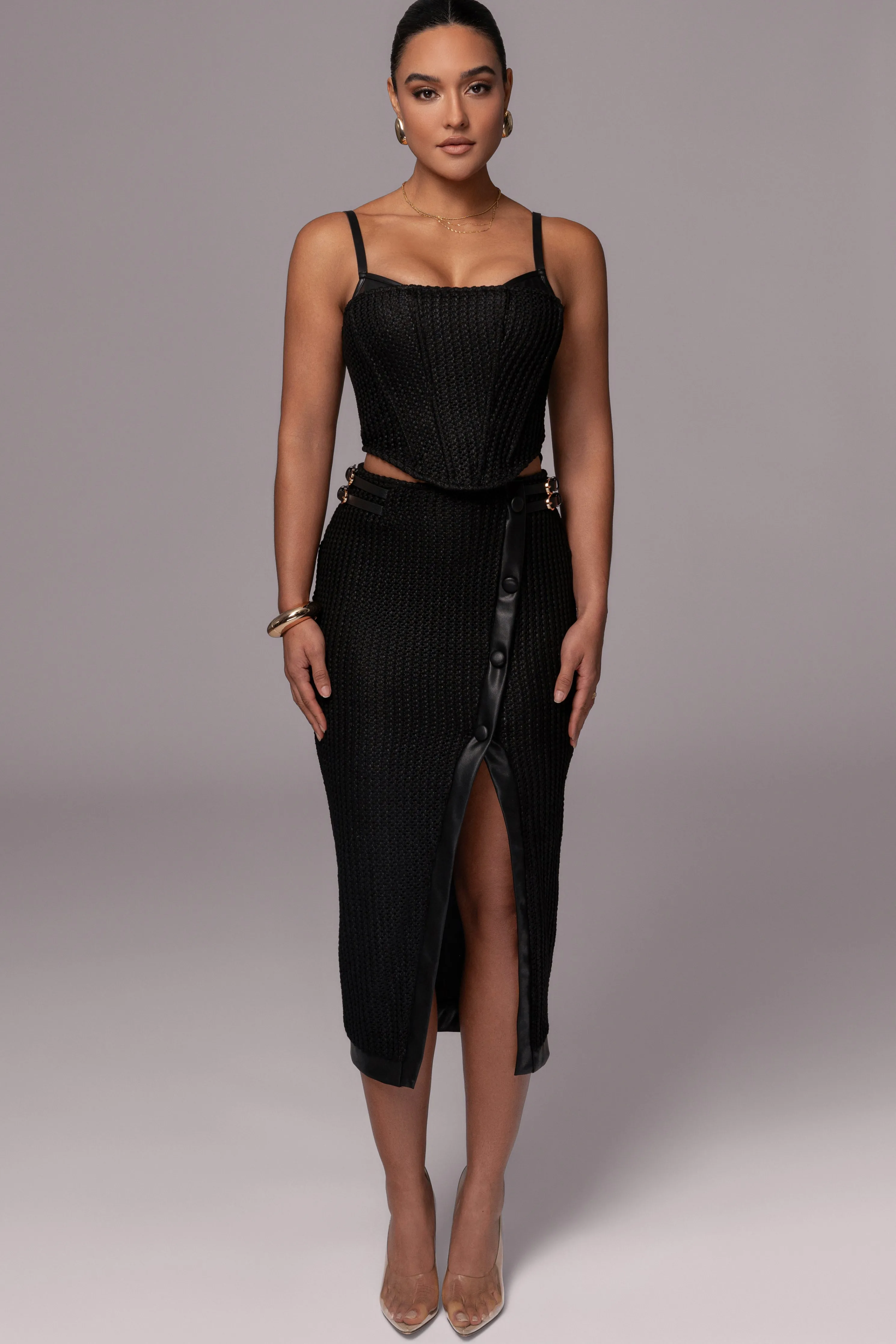 Black Textured Harley Corset Top