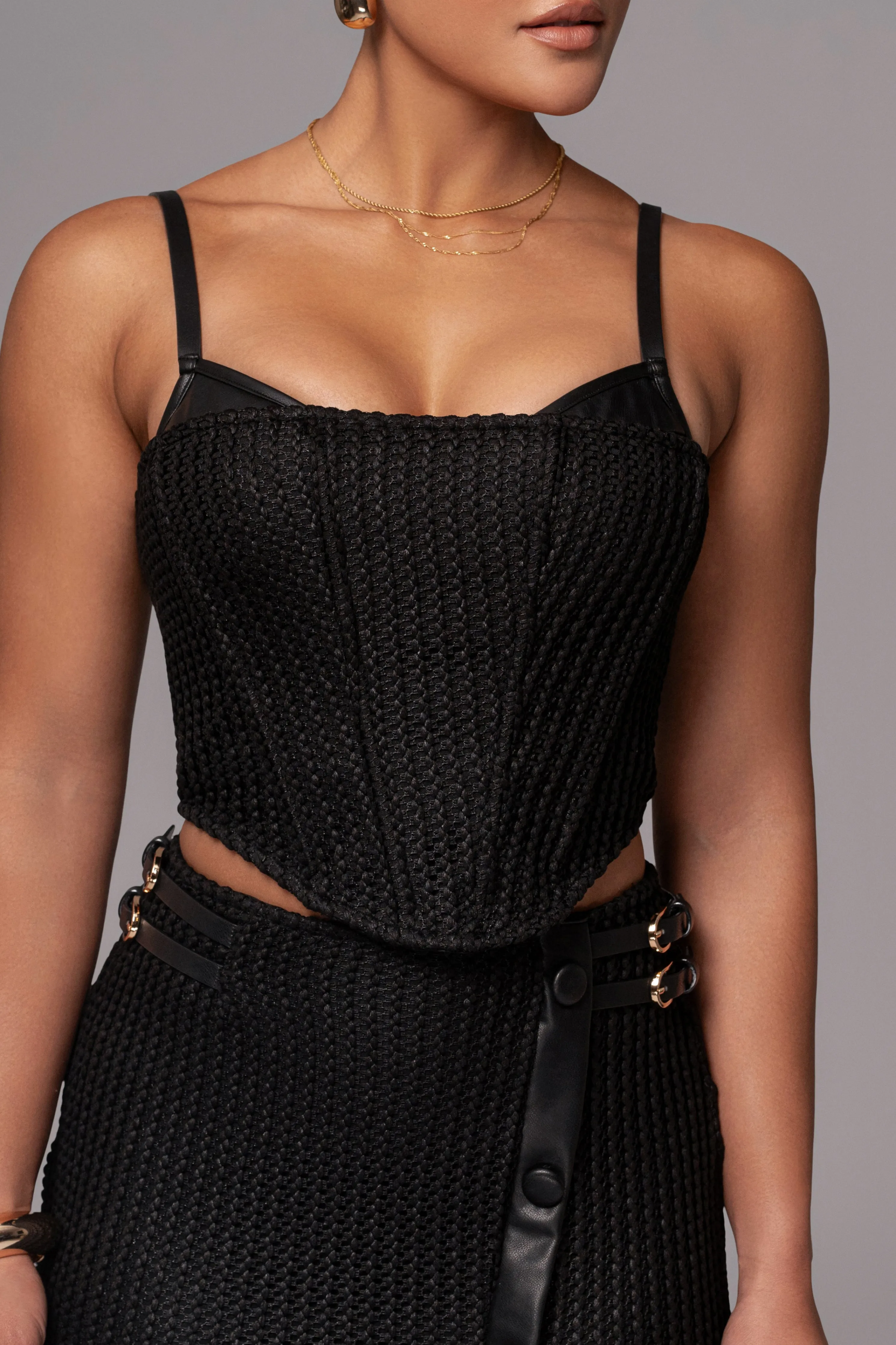 Black Textured Harley Corset Top
