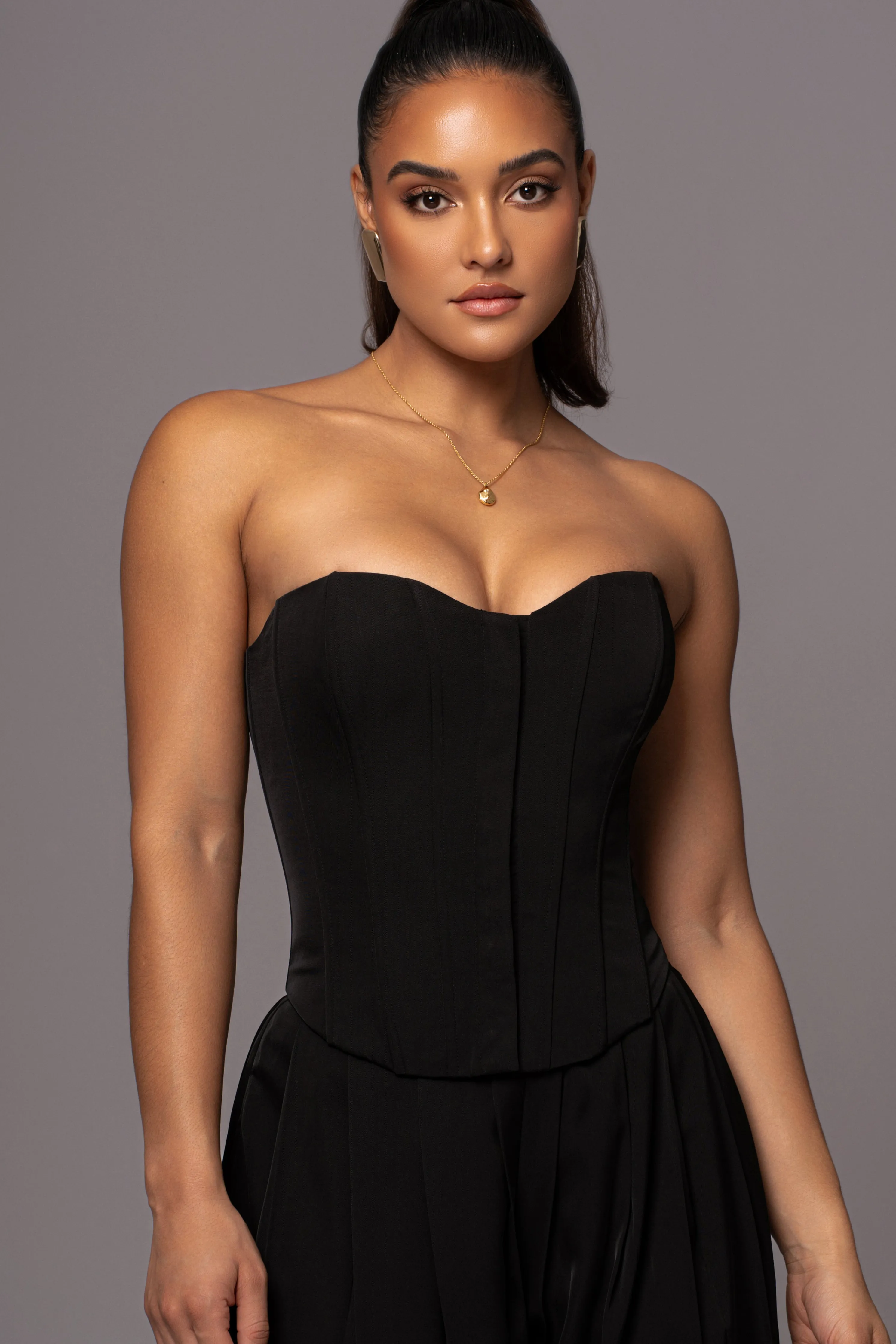 Black Viv Satin Bustier Top
