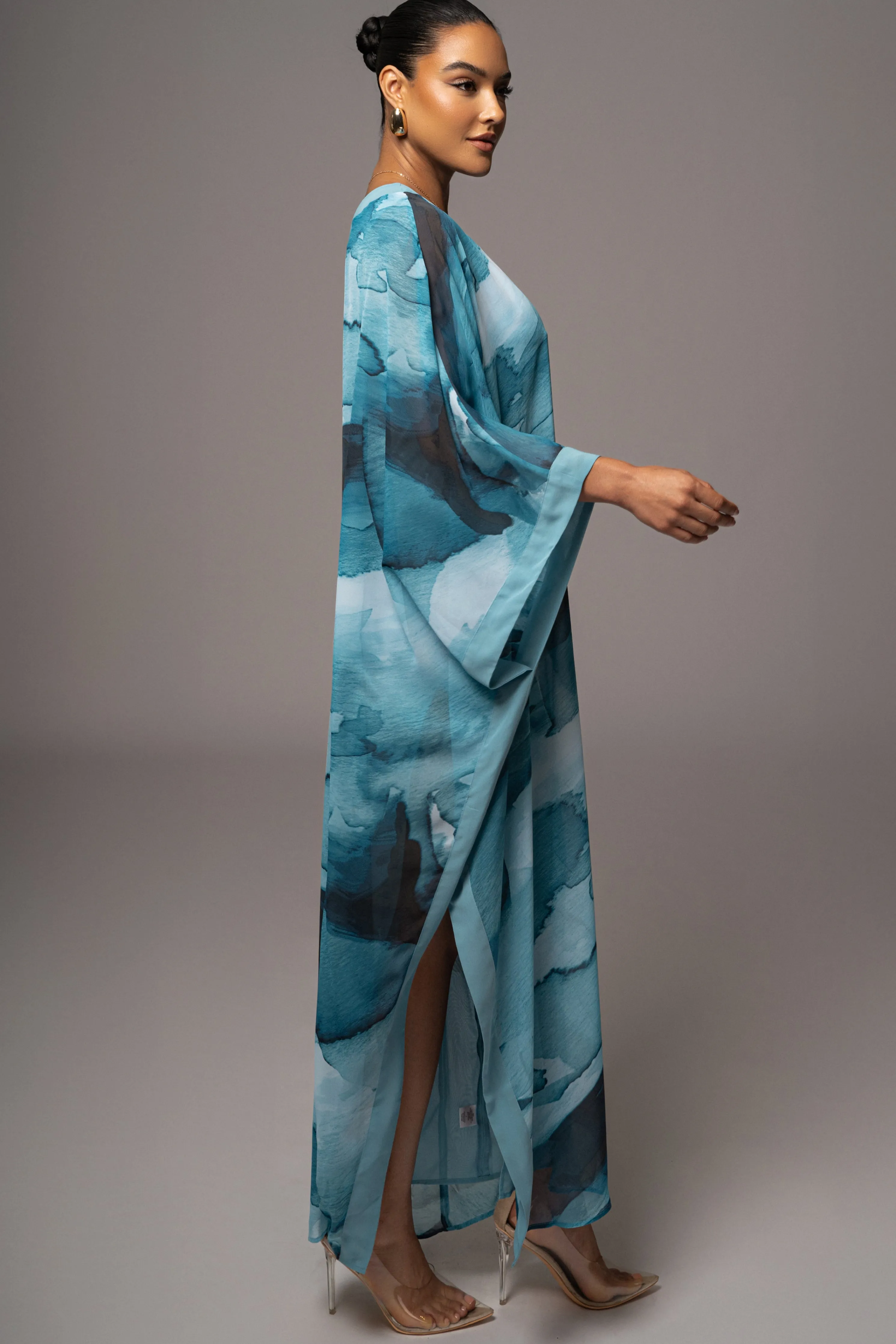 Blue Abstract Mariel One Shoulder Maxi Dress