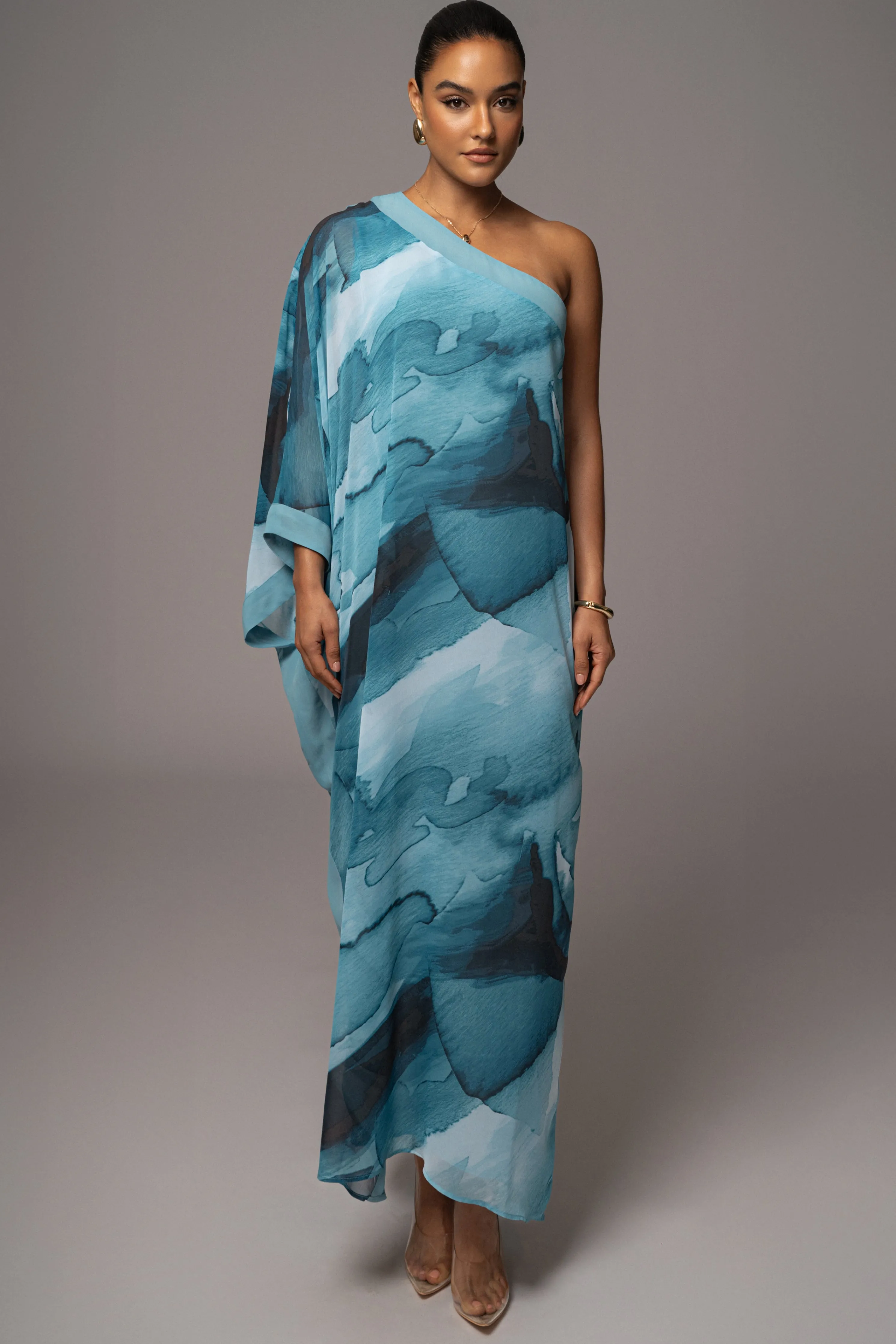 Blue Abstract Mariel One Shoulder Maxi Dress
