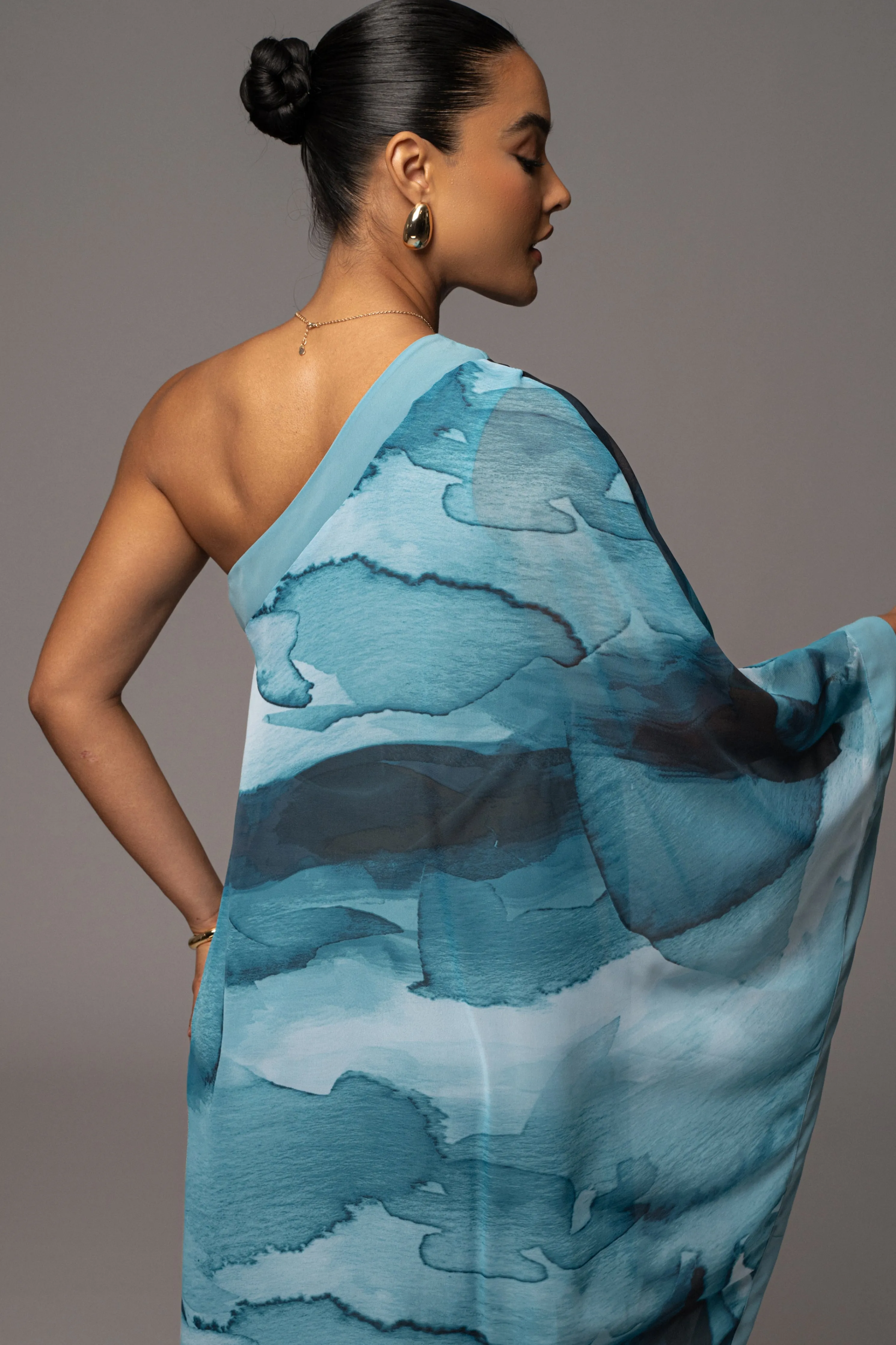 Blue Abstract Mariel One Shoulder Maxi Dress