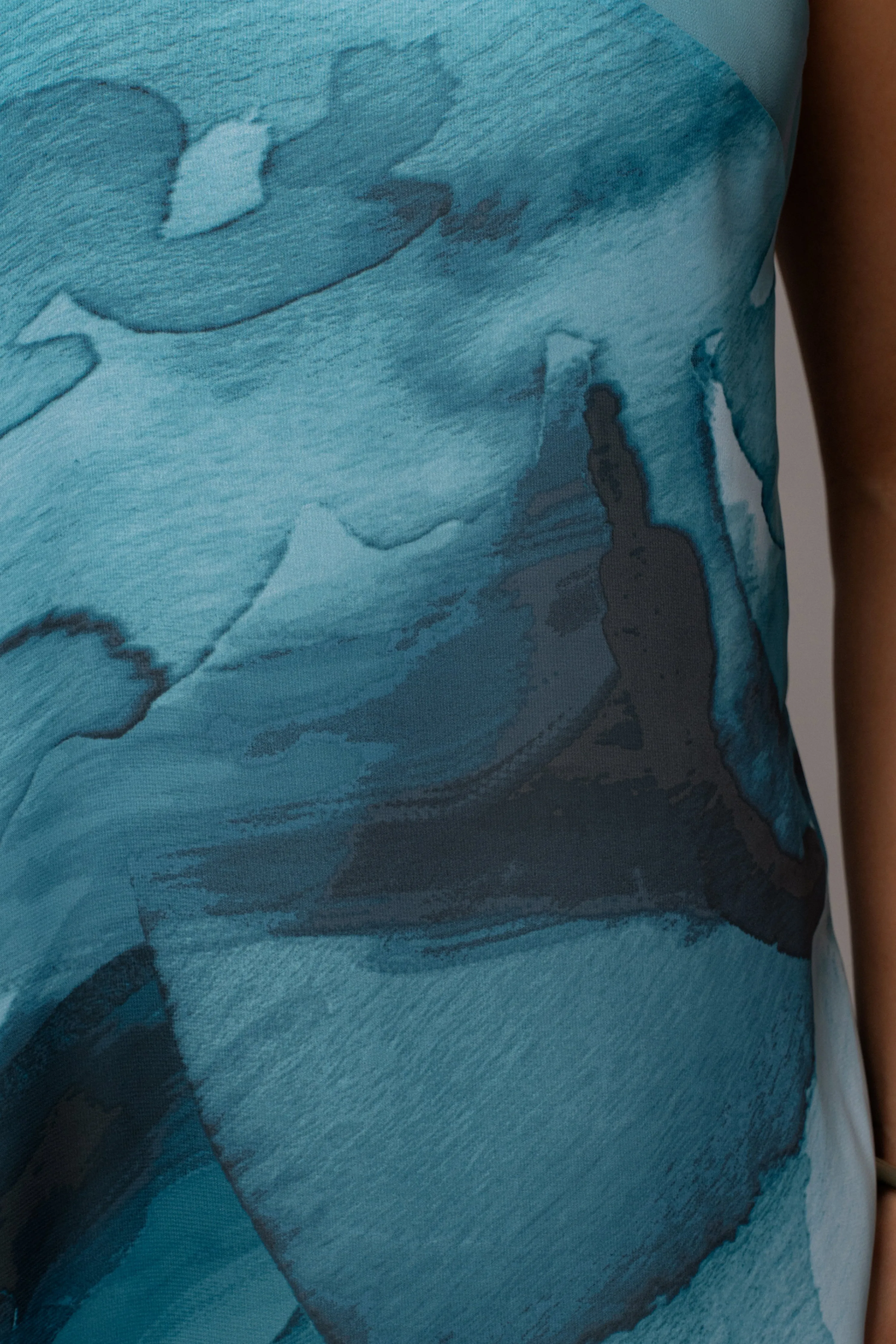 Blue Abstract Mariel One Shoulder Maxi Dress